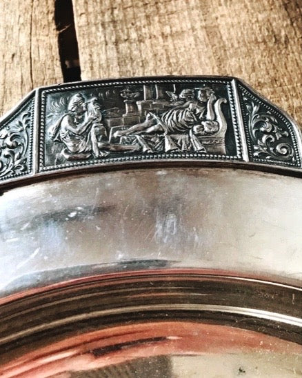 Vintage Homan Plate Nickel Silver Round Tray with Handles