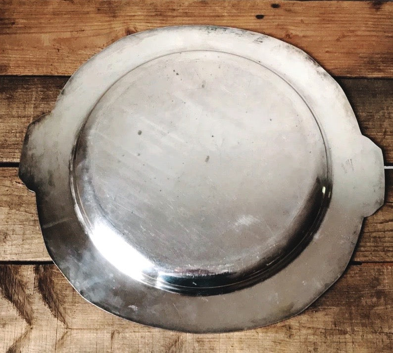 Vintage Homan Plate Nickel Silver Round Tray with Handles