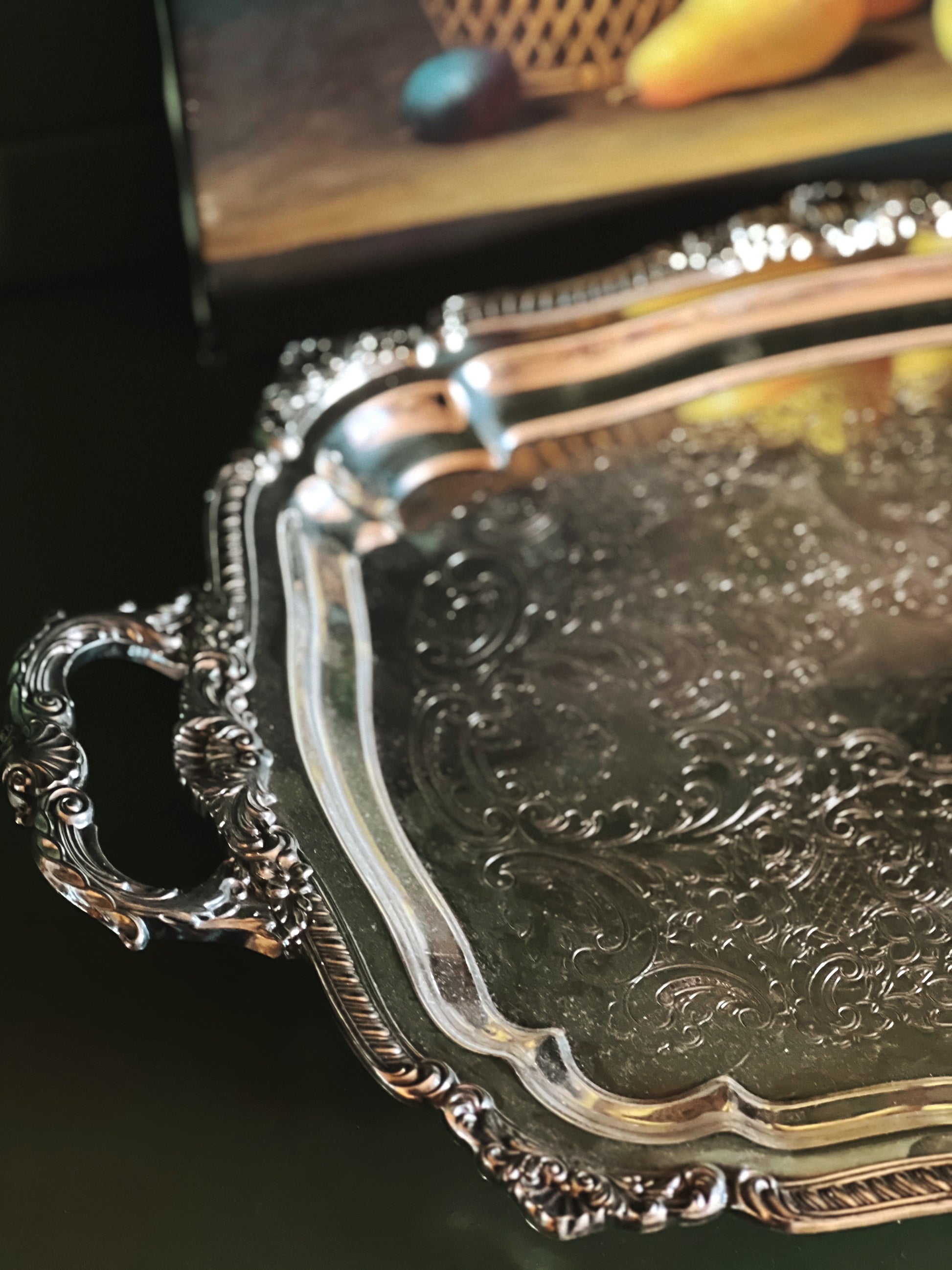 Large Vintage Poole Silver Two Handle Silver Footed Waiter's Tray