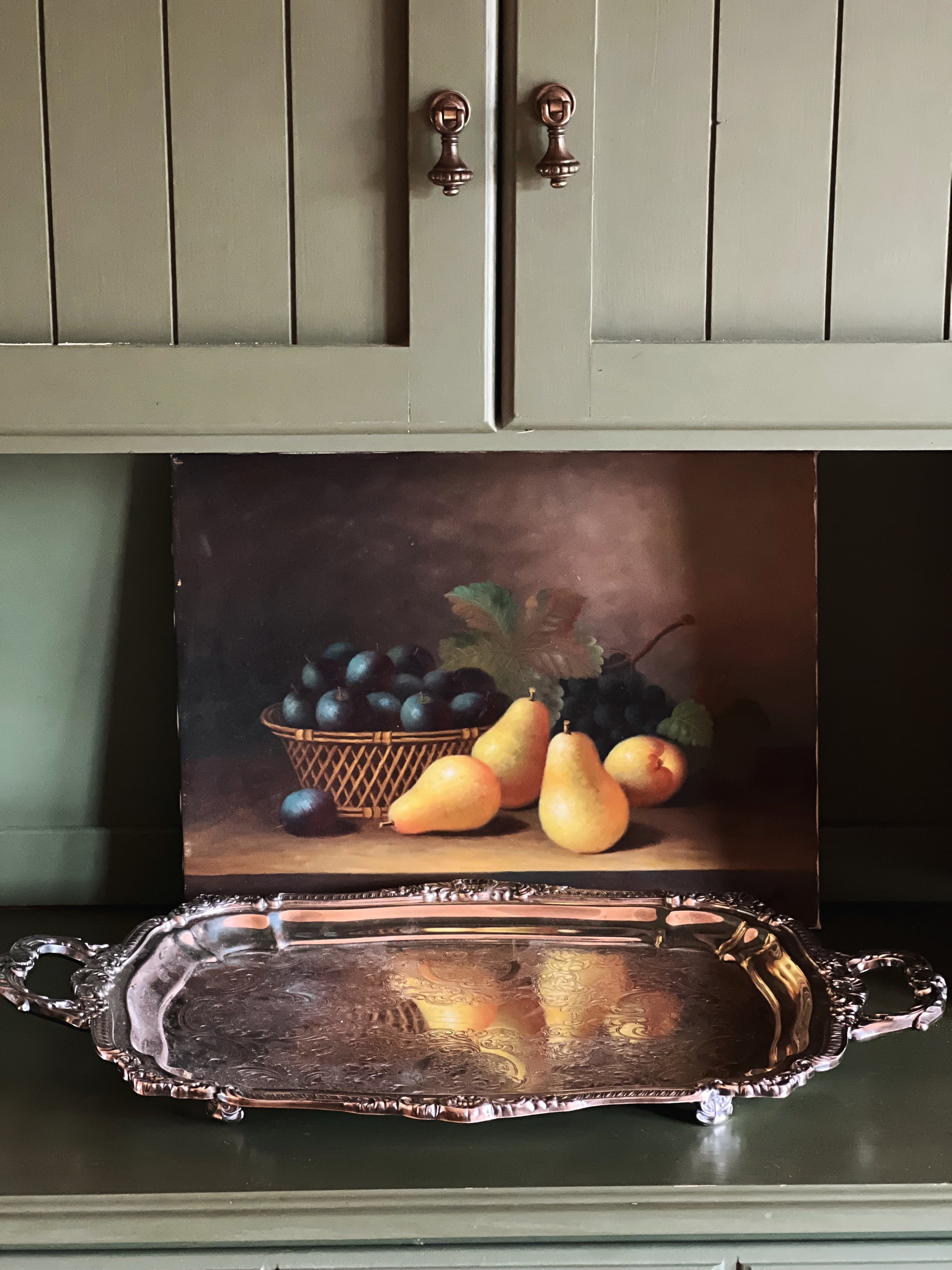 Large Vintage Poole Silver Two Handle Silver Footed Waiter's Tray