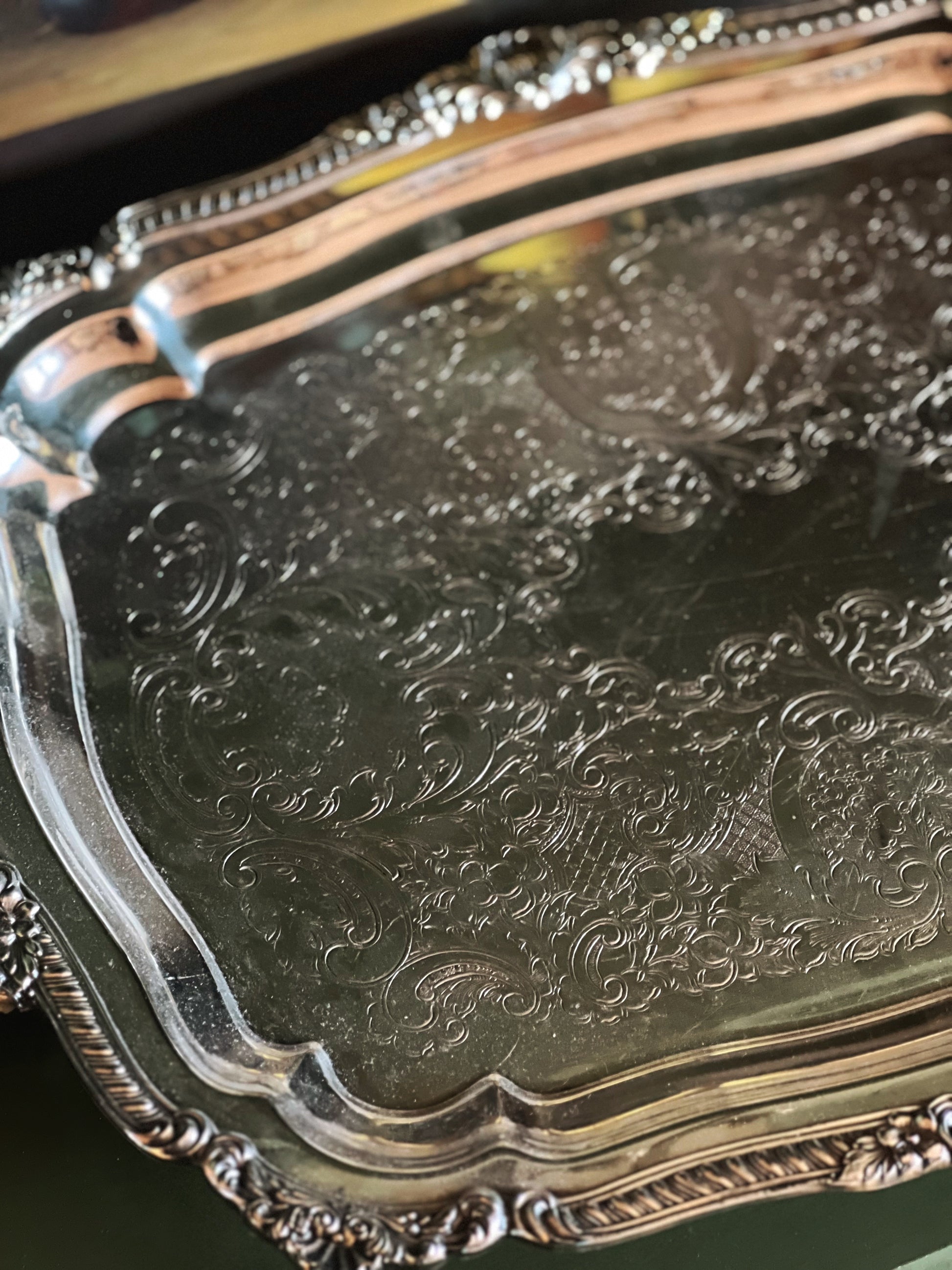 Large Vintage Poole Silver Two Handle Silver Footed Waiter's Tray