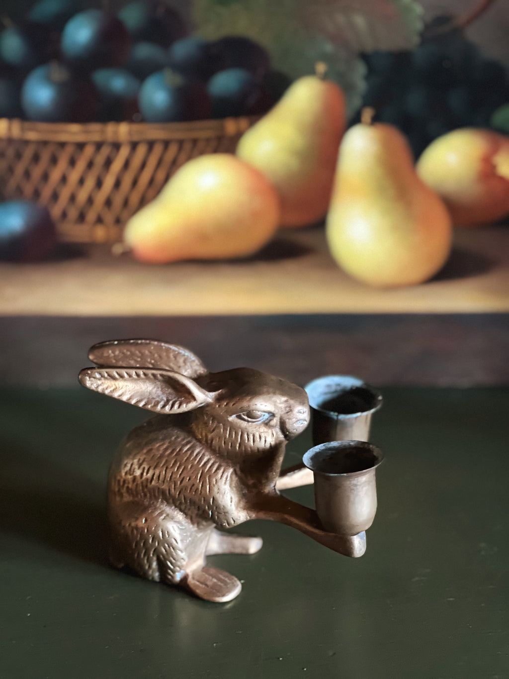 Vintage Brass Rabbit Two Taper Candleholder