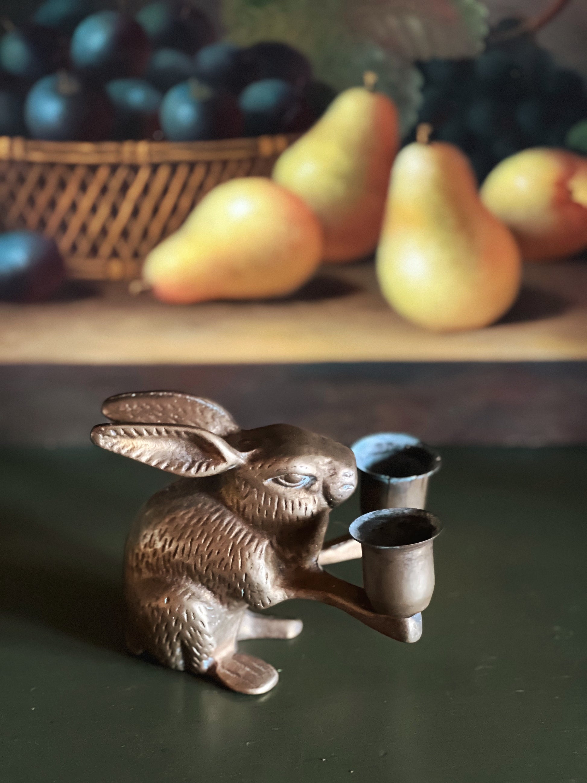 Vintage Brass Rabbit Two Taper Candleholder