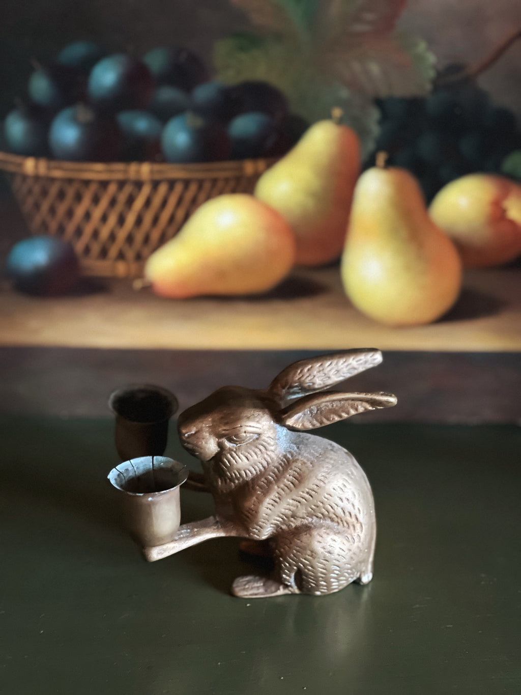 Vintage Brass Rabbit Two Taper Candleholder
