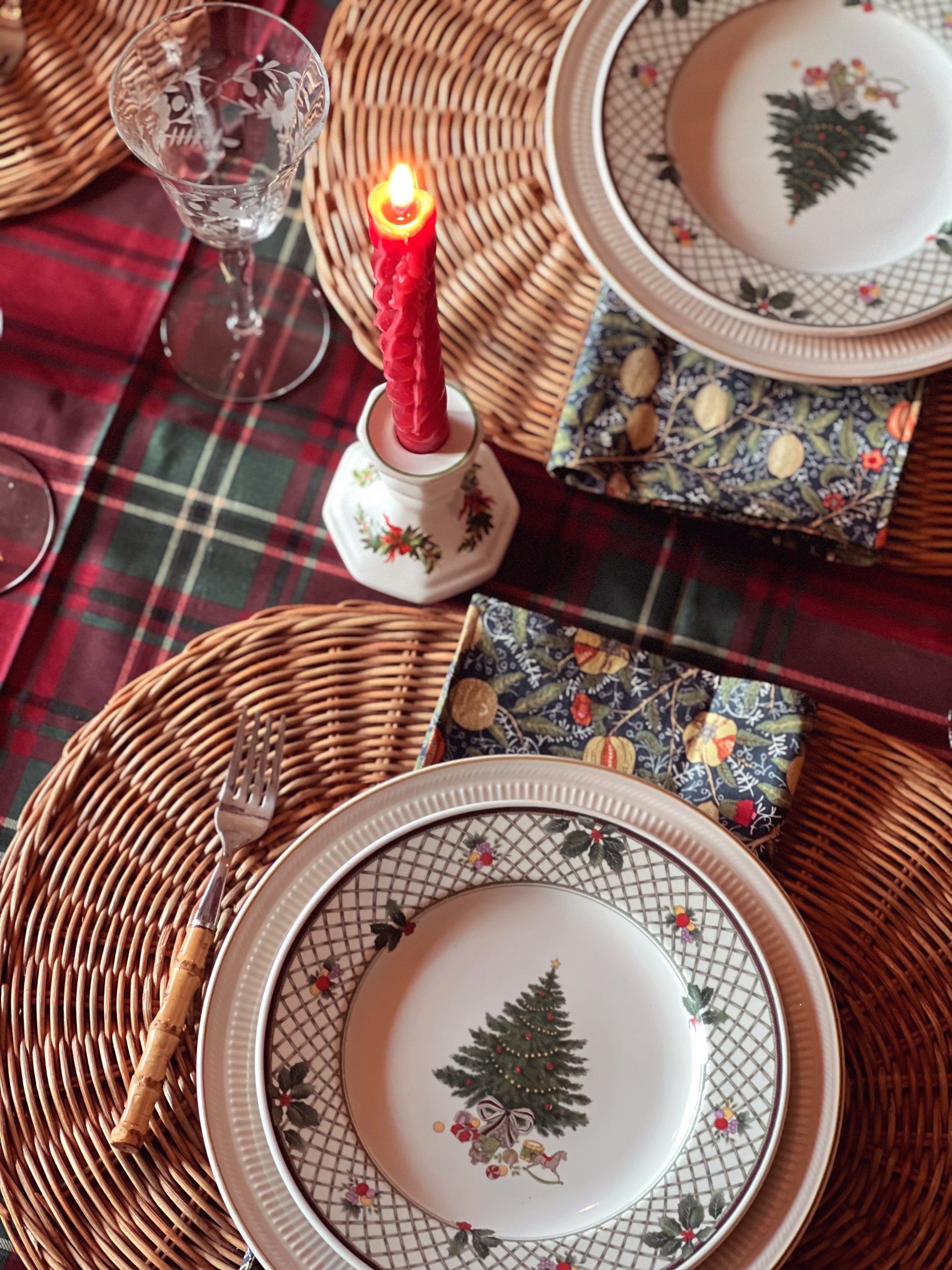 Vintage Pair of Ceramic Christmas Candleholders