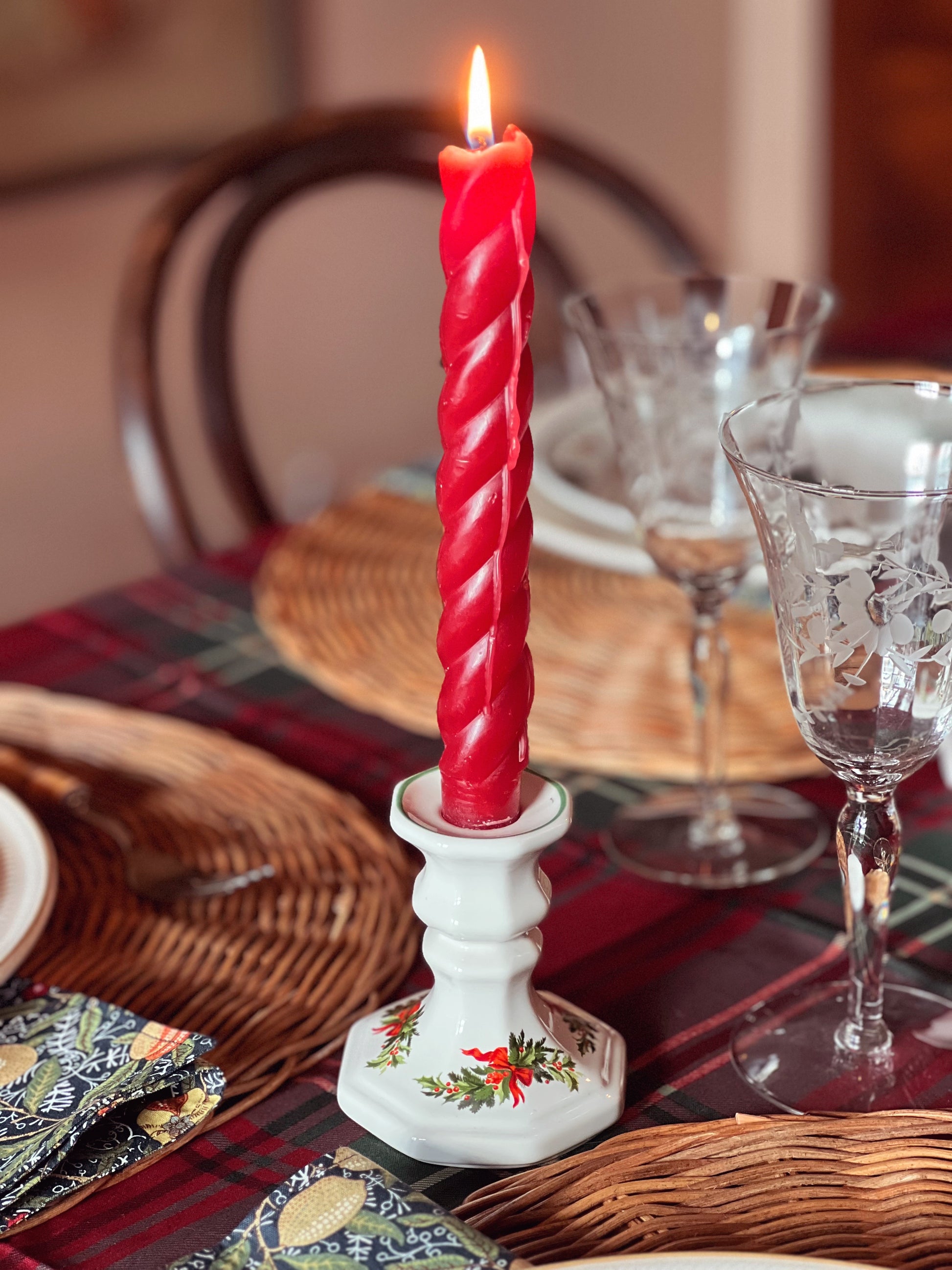 Vintage Pair of Ceramic Christmas Candleholders