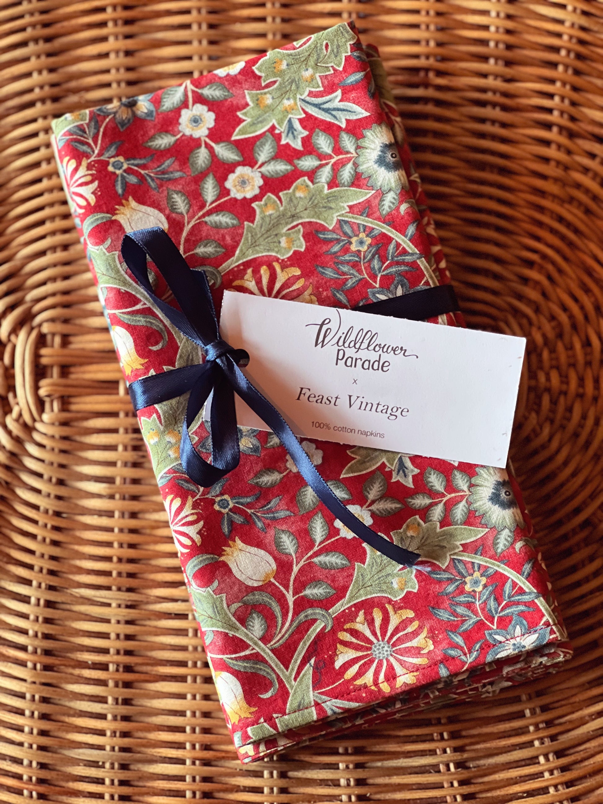 Set of 4 Multicolor William Morris Print Napkins Hand Made by Wildflower Parade x Feast Vintage