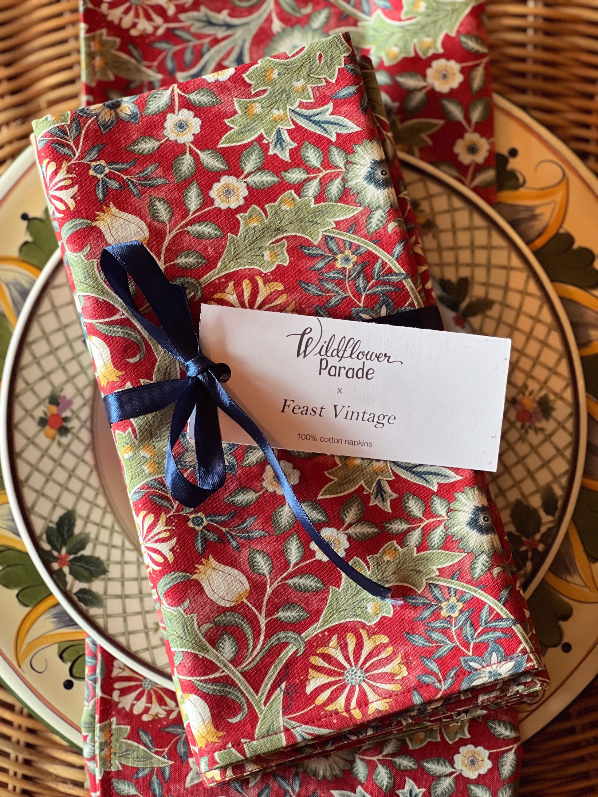 Set of 4 Multicolor William Morris Print Napkins Hand Made by Wildflower Parade x Feast Vintage