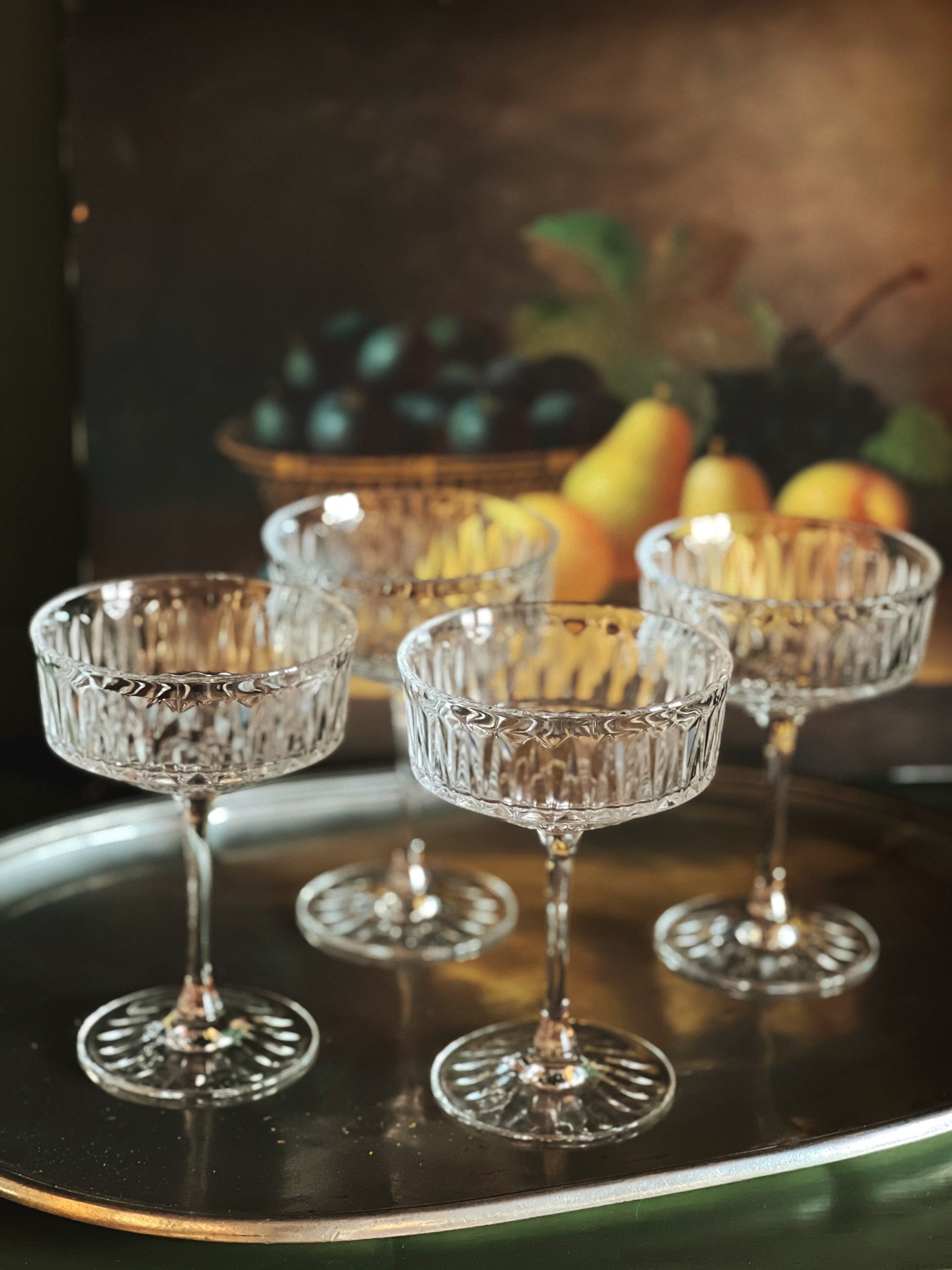 Set of 4 Modern Crystal Champagne Coupes