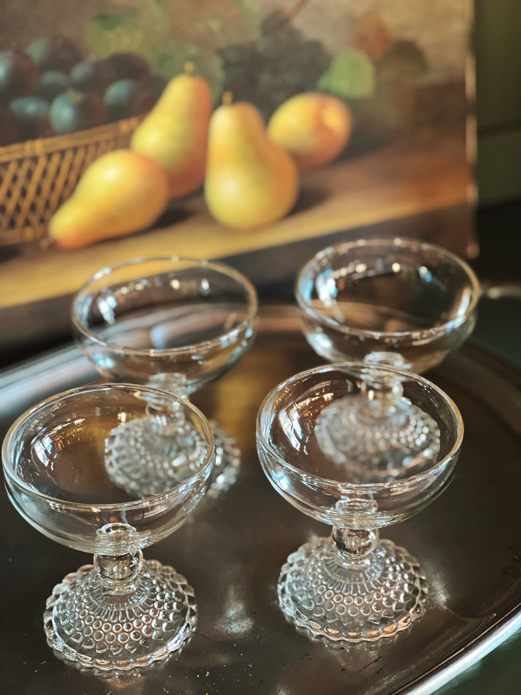 Vintage Champagne Coupe with Clear Stem