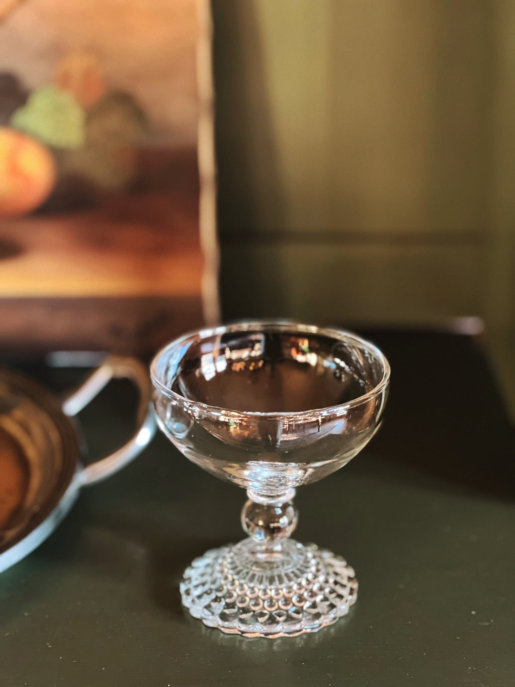 Vintage Champagne Coupe with Clear Stem