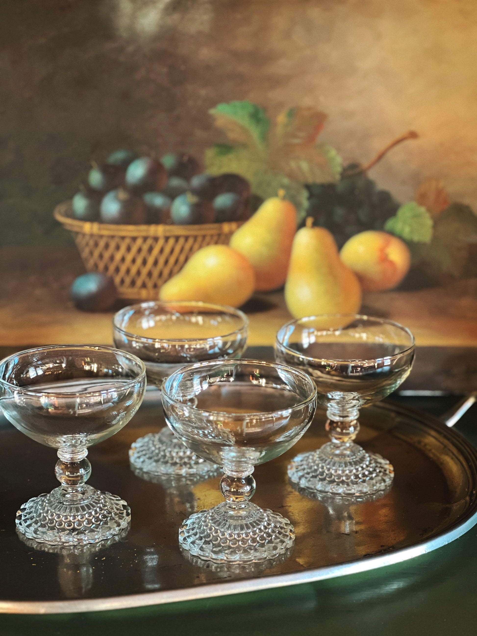 Vintage Champagne Coupe with Clear Stem