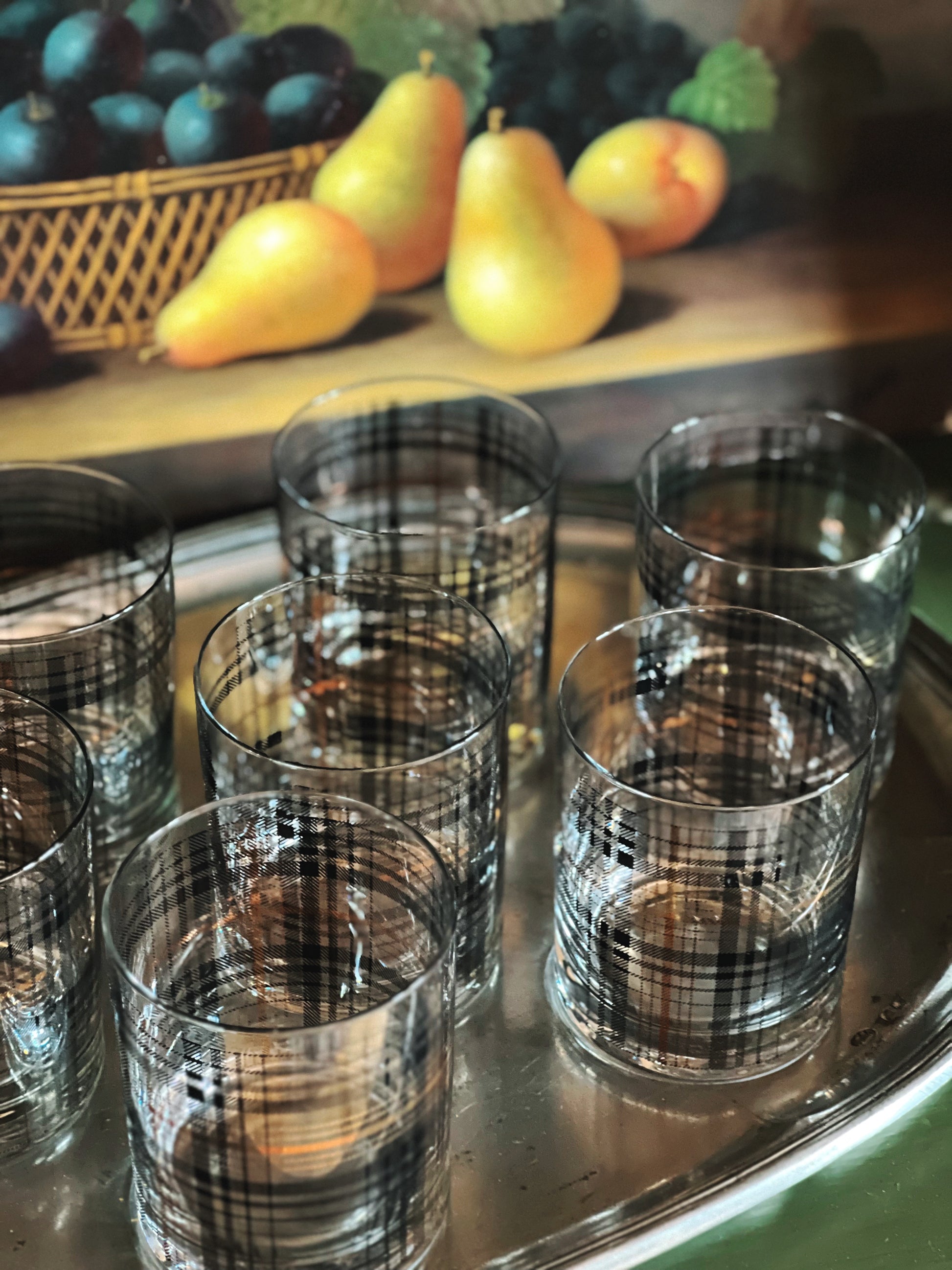 Black and Gold Plaid Double Old Fashioned Glass