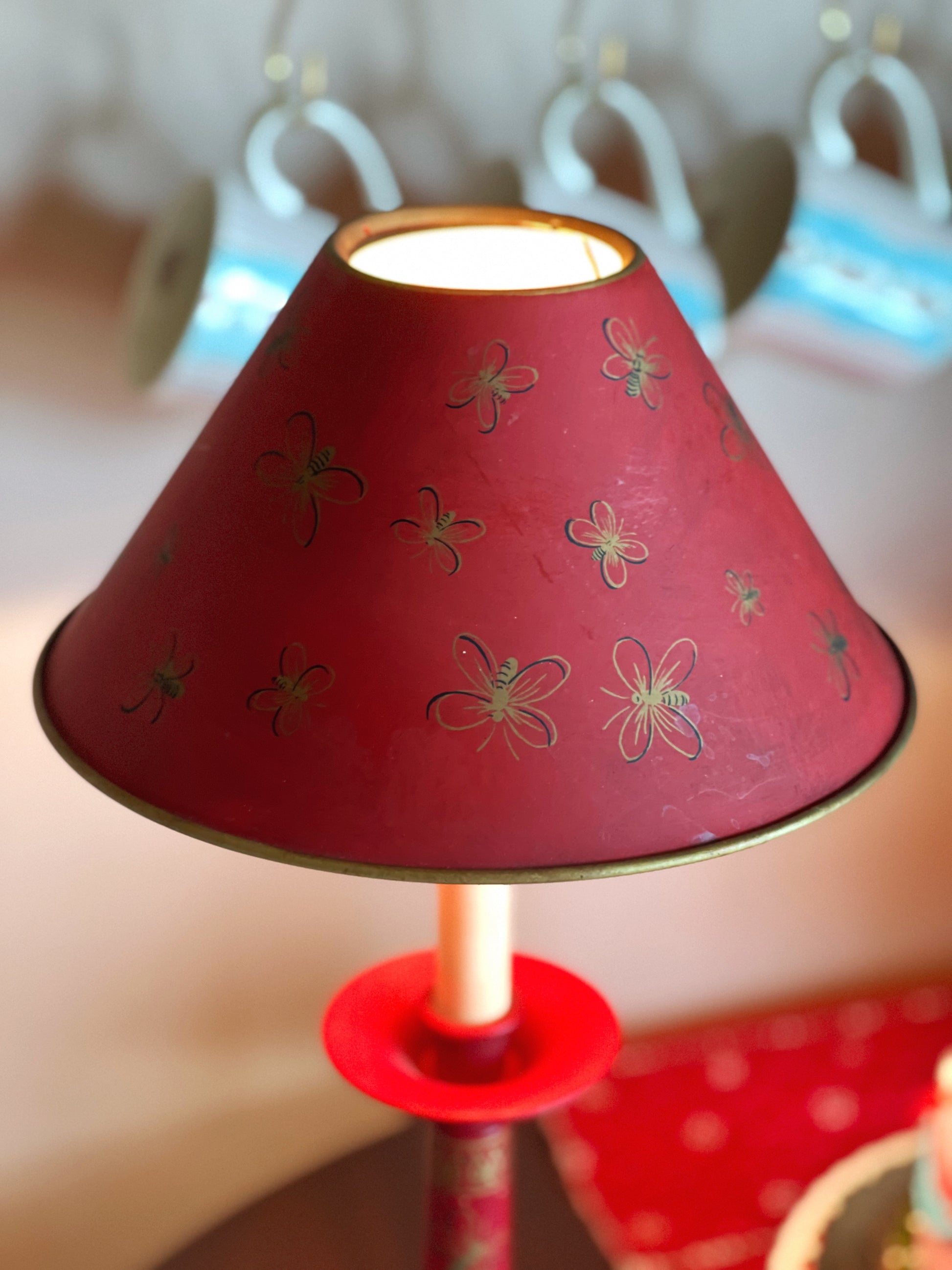 Vintage Hand Painted Wood & Metal Tole Table Lamp