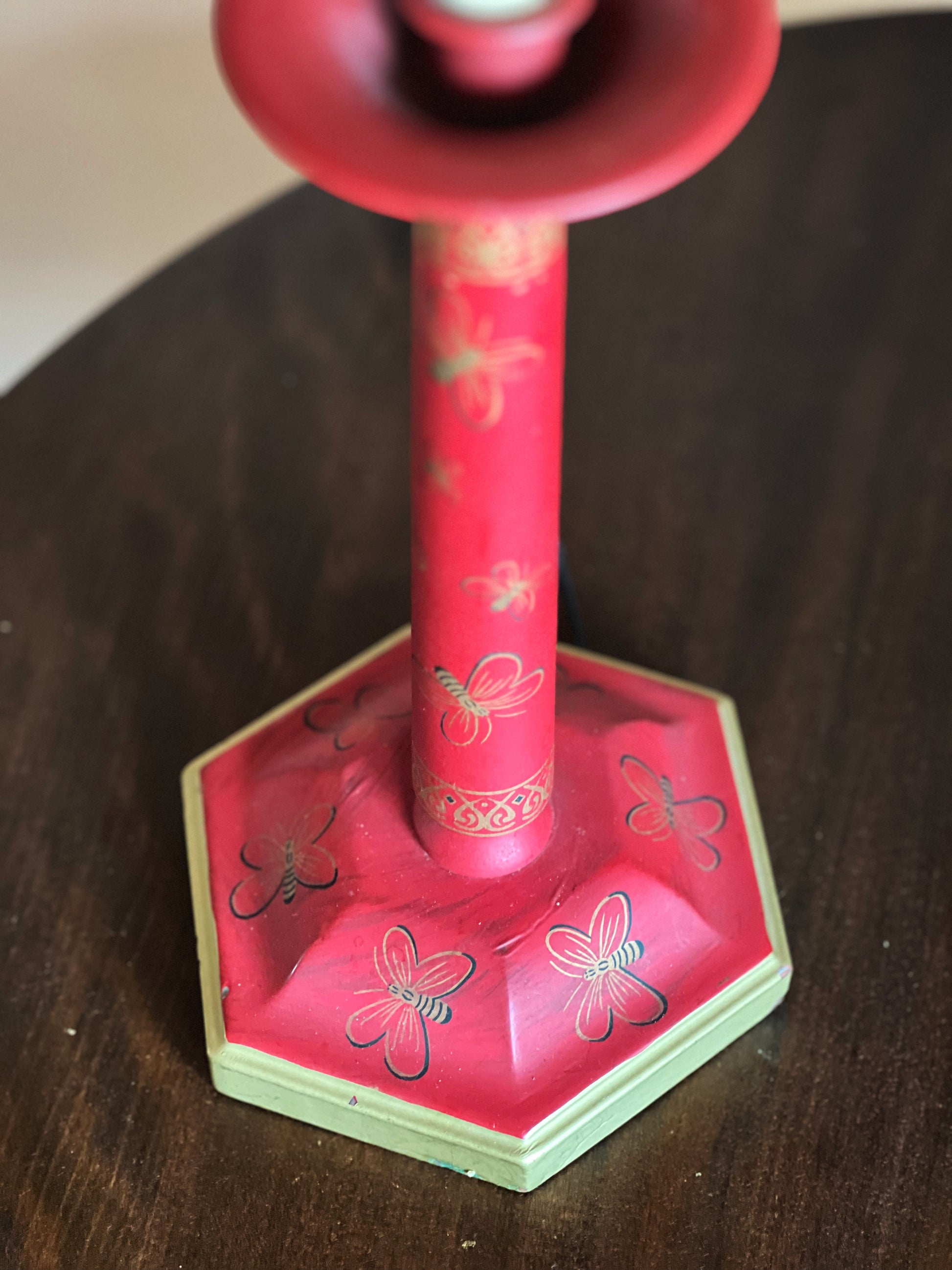 Vintage Hand Painted Wood & Metal Tole Table Lamp