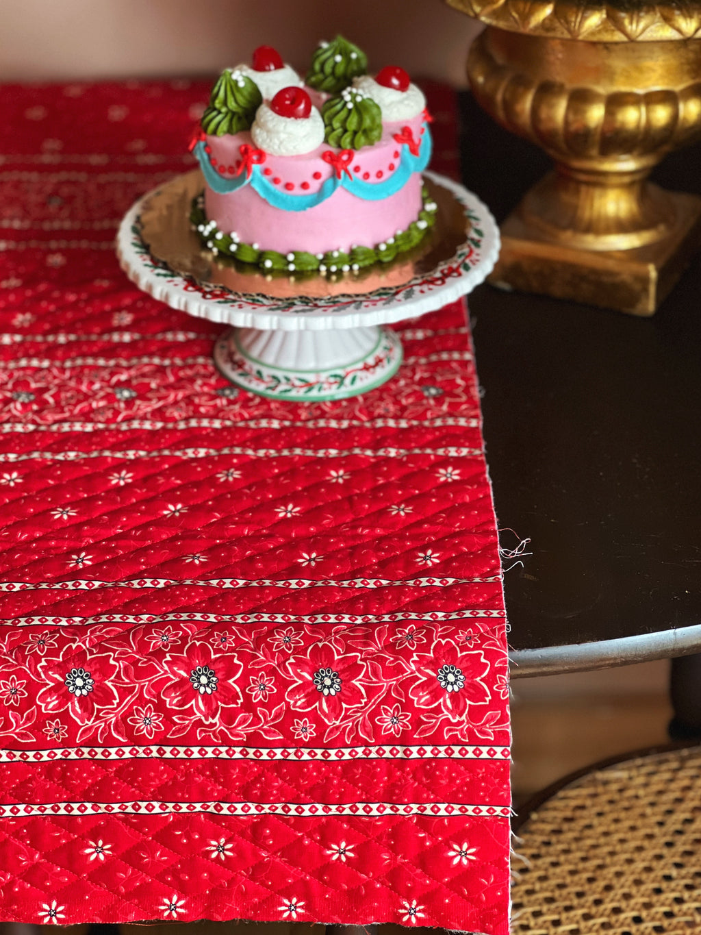 Vintage Christmas Quilted Fabric Remnant