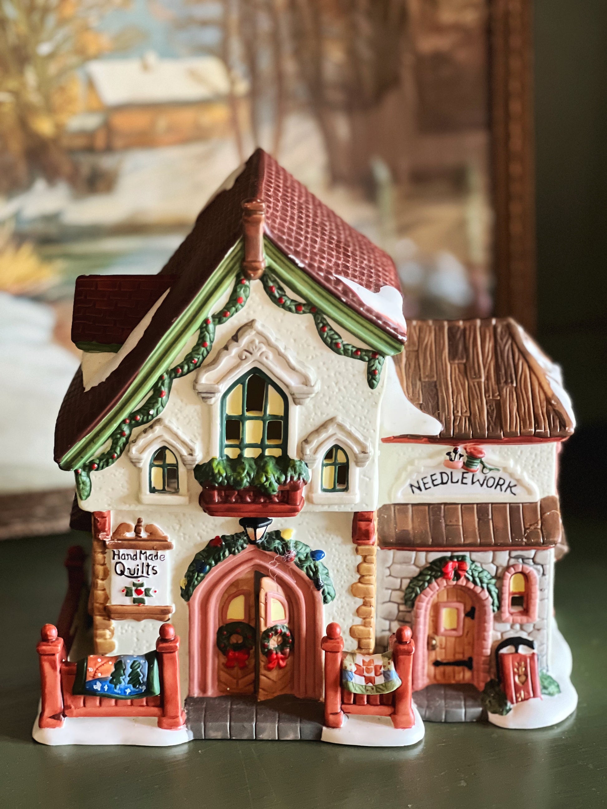 Vintage Light Up Santa's Workbench Collection 1999 Thimbleberry Quilt Shop