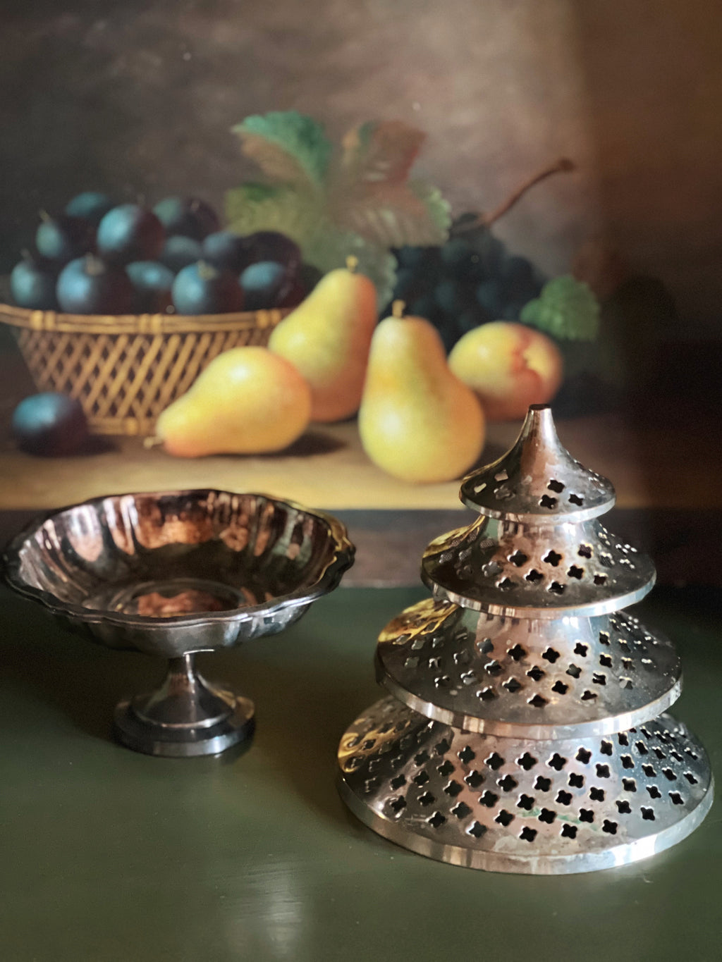 Vintage Curated Silver Plate Christmas Tree & Compote