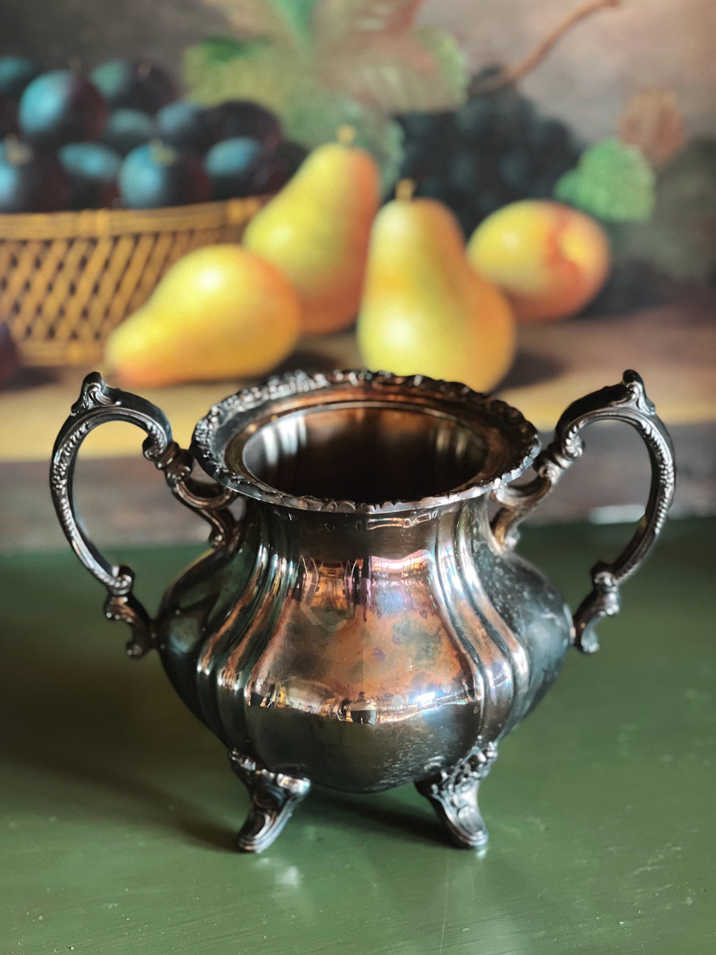 Vintage Poole Silver Lancaster Rose Sugar Bowl