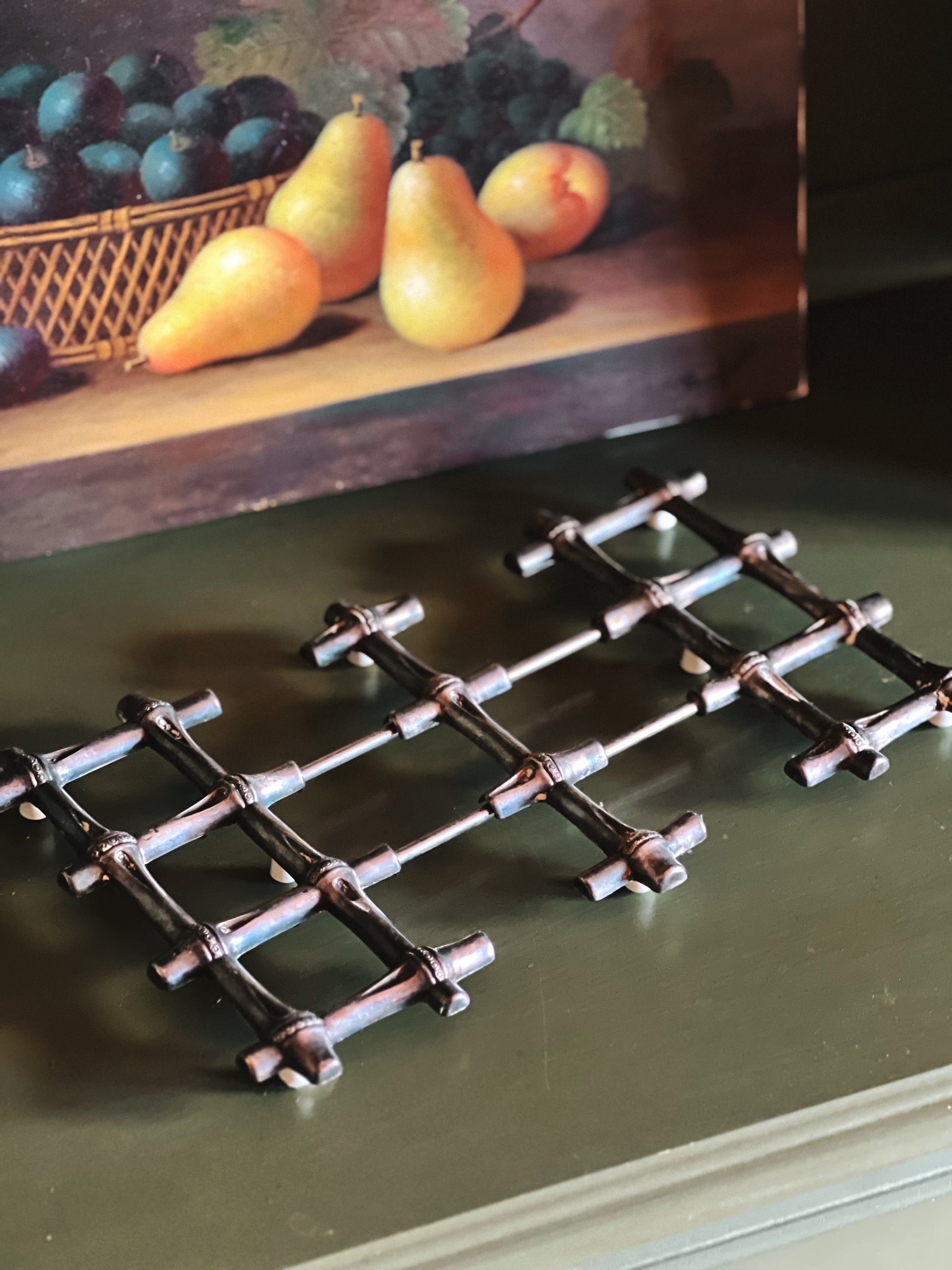 Vintage Leonard Silver Expandable Bamboo Trivet