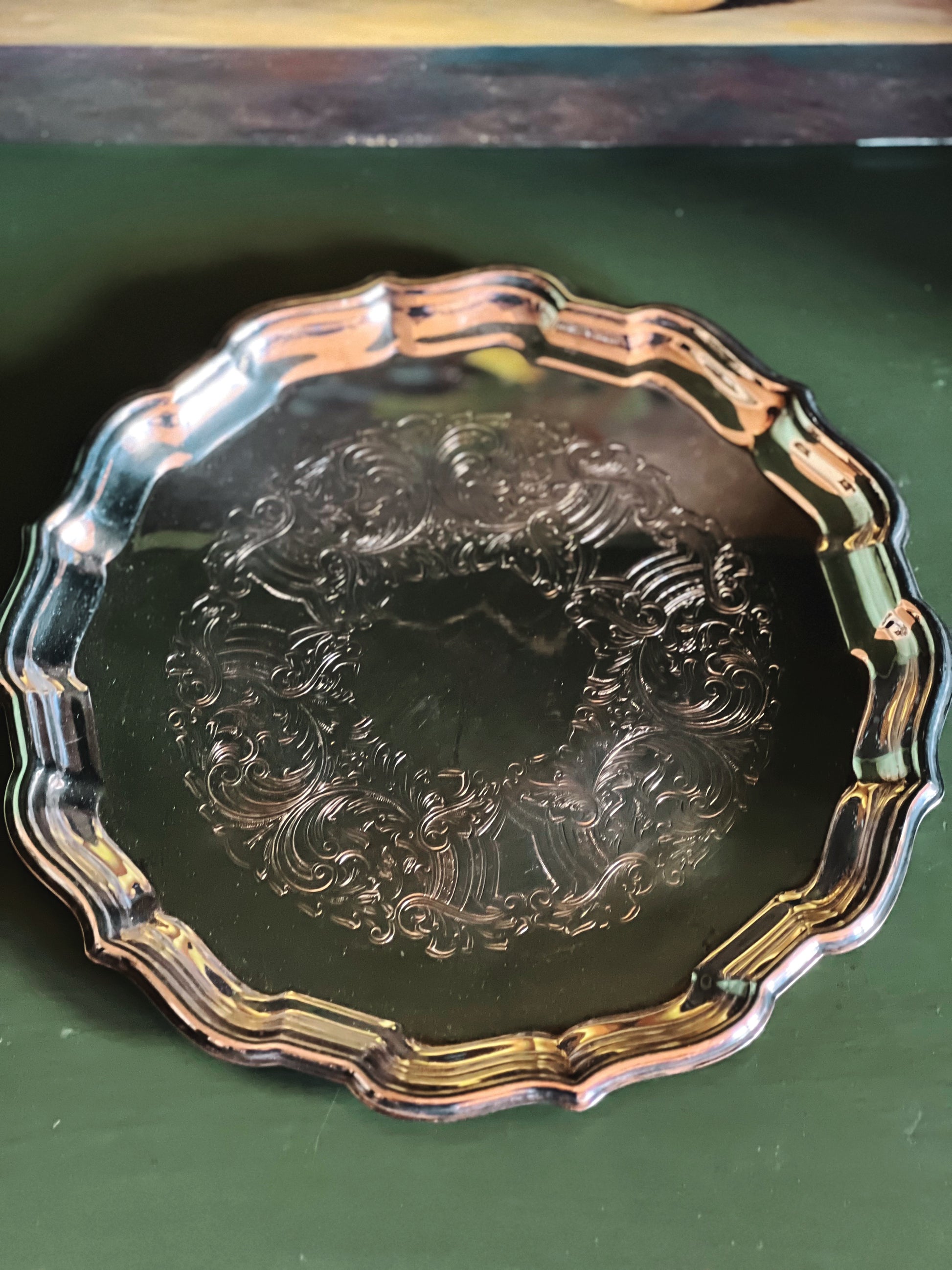 Vintage Supremacy Plate EP Brass Round Silver Serving Tray