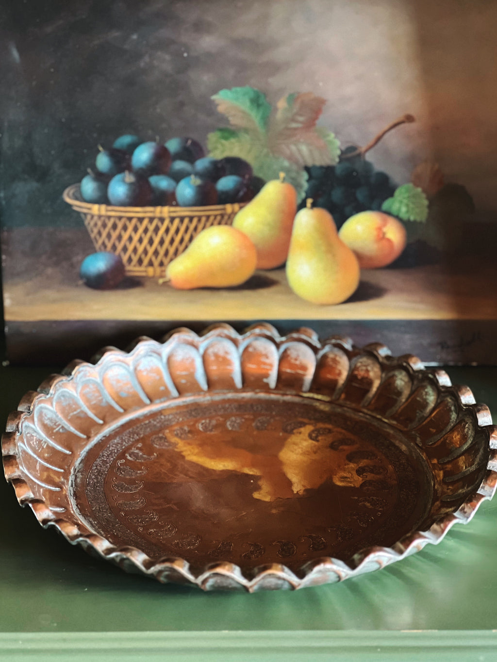 Vintage Engraved Copper Tray