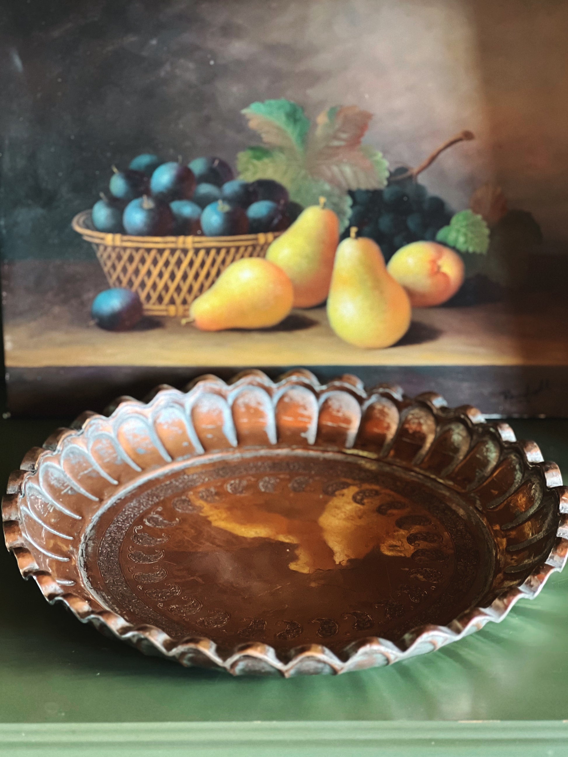 Vintage Engraved Copper Tray