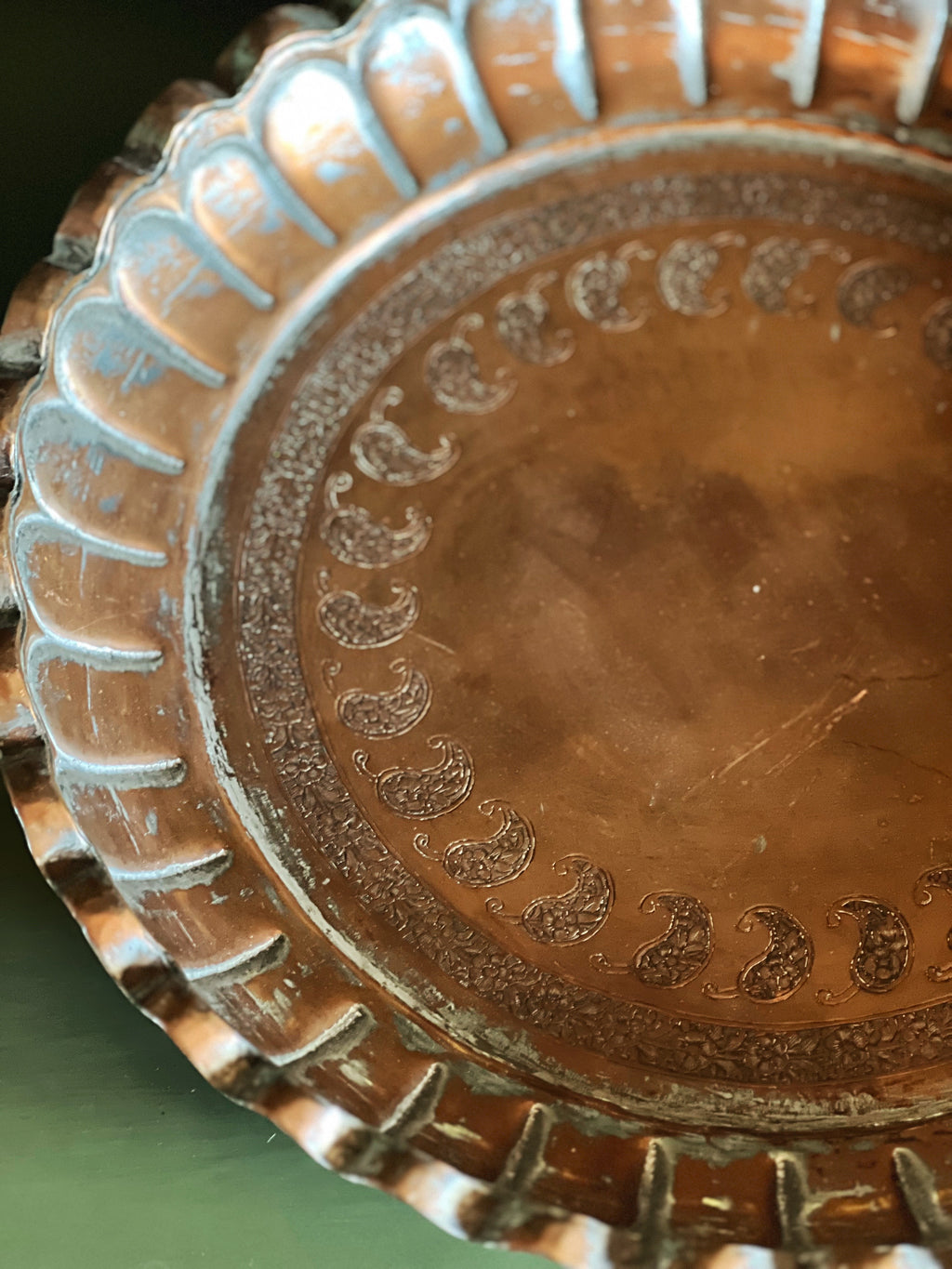 Vintage Engraved Copper Tray