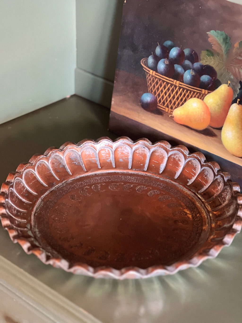 Vintage Engraved Copper Tray