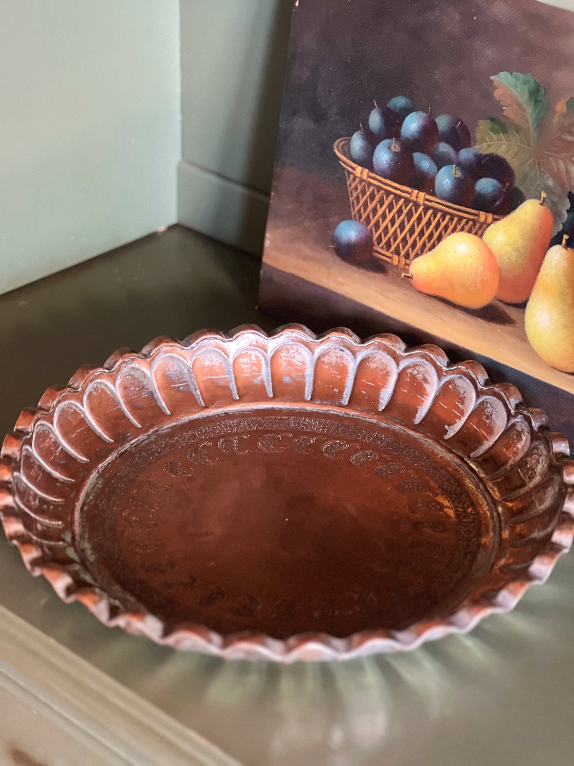 Vintage Engraved Copper Tray