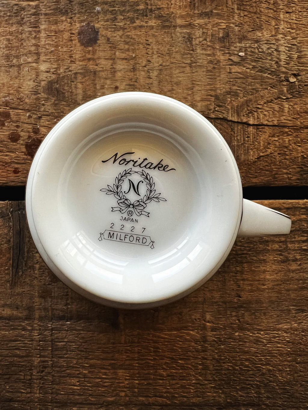 bottom view of Noritake Milford teacup showing maker's mark