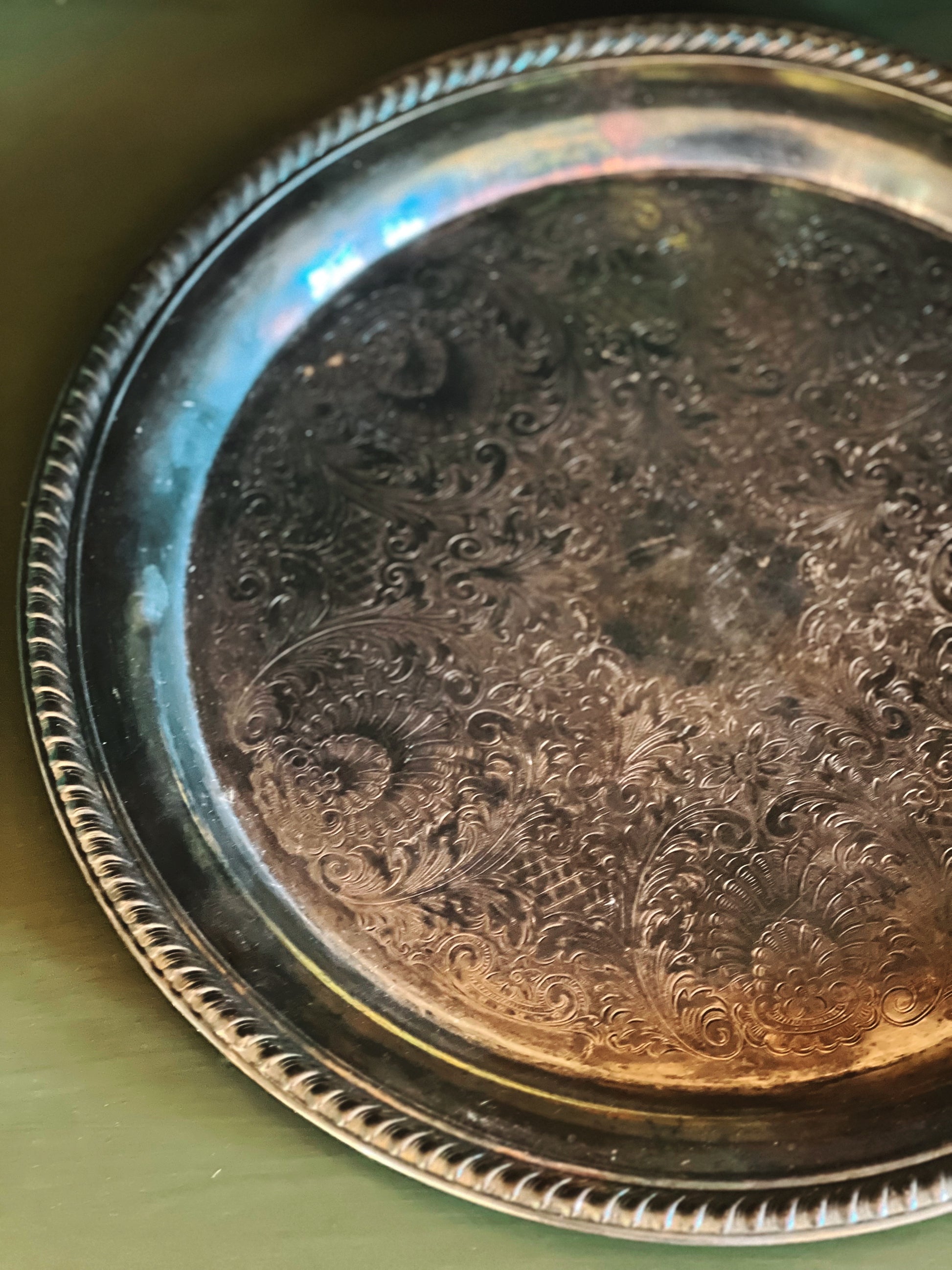 Vintage Round Silver Serving Tray