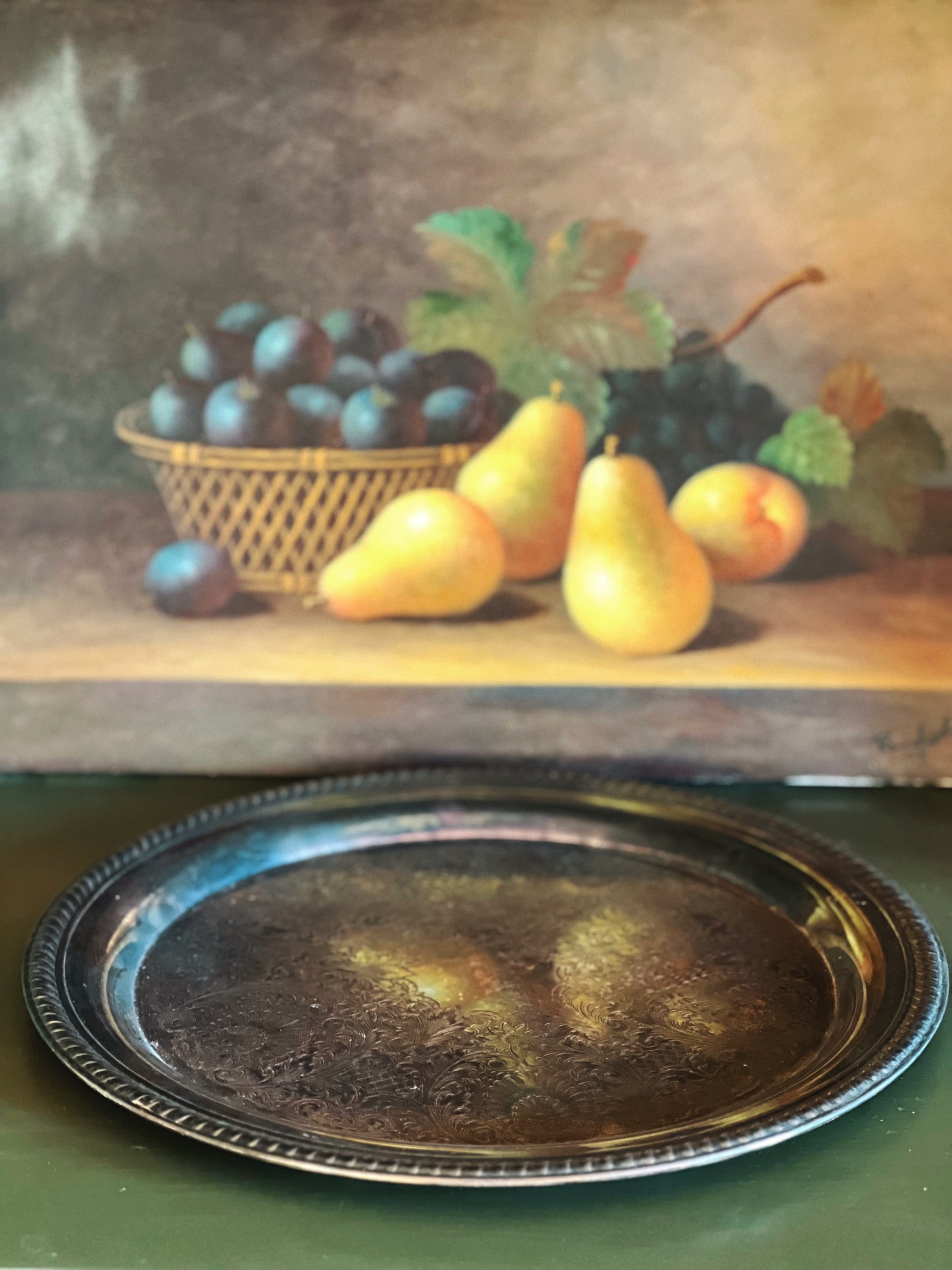 Vintage Round Silver Serving Tray