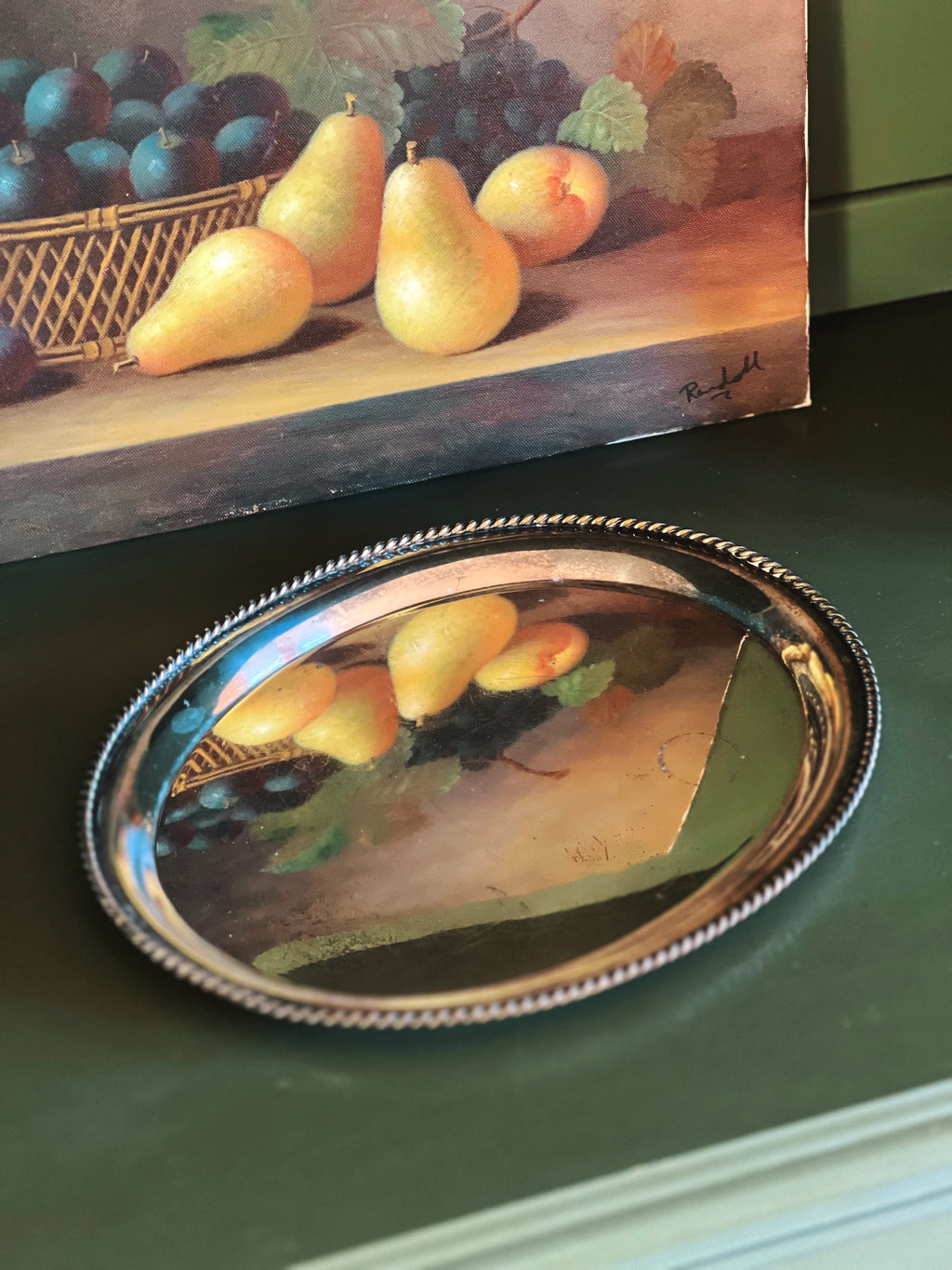 oval silver tray with rope edge