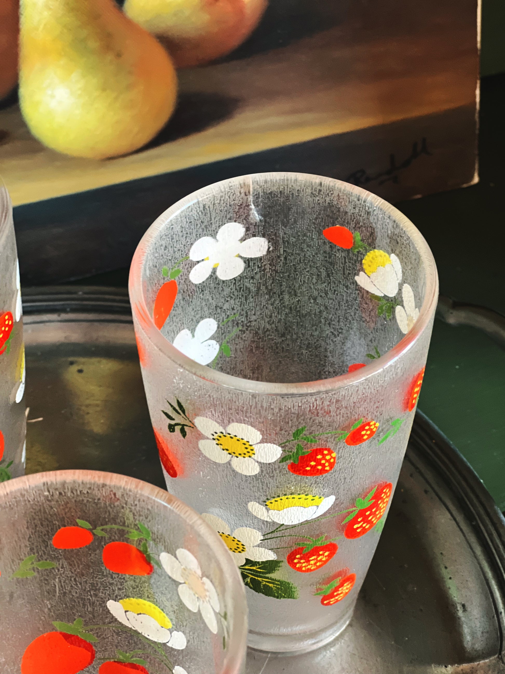 Vintage Set of 4 Plastic Strawberry Highball Glasses / Tumblers