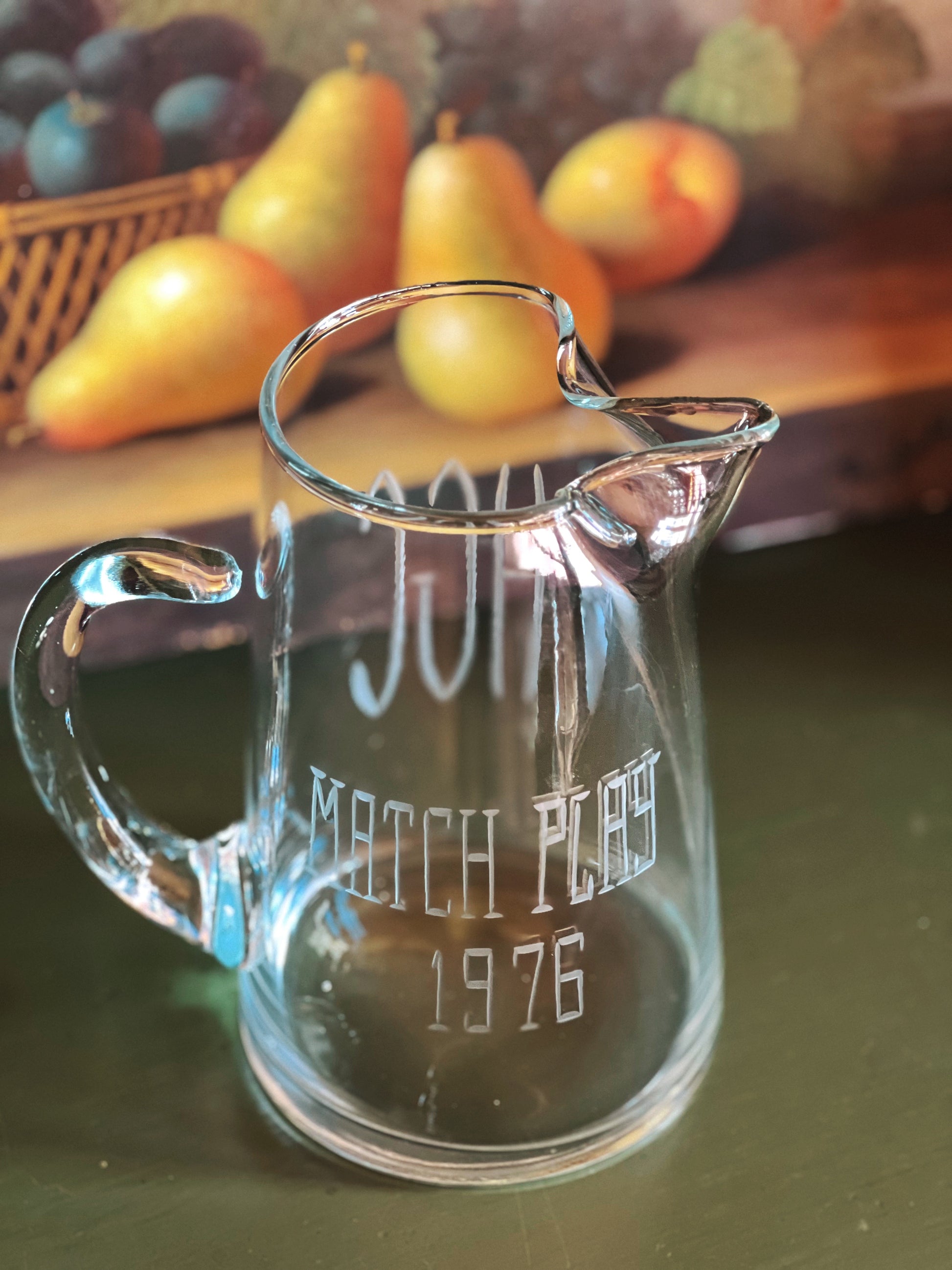 Vintage Monogram Glass Pitcher from 1976