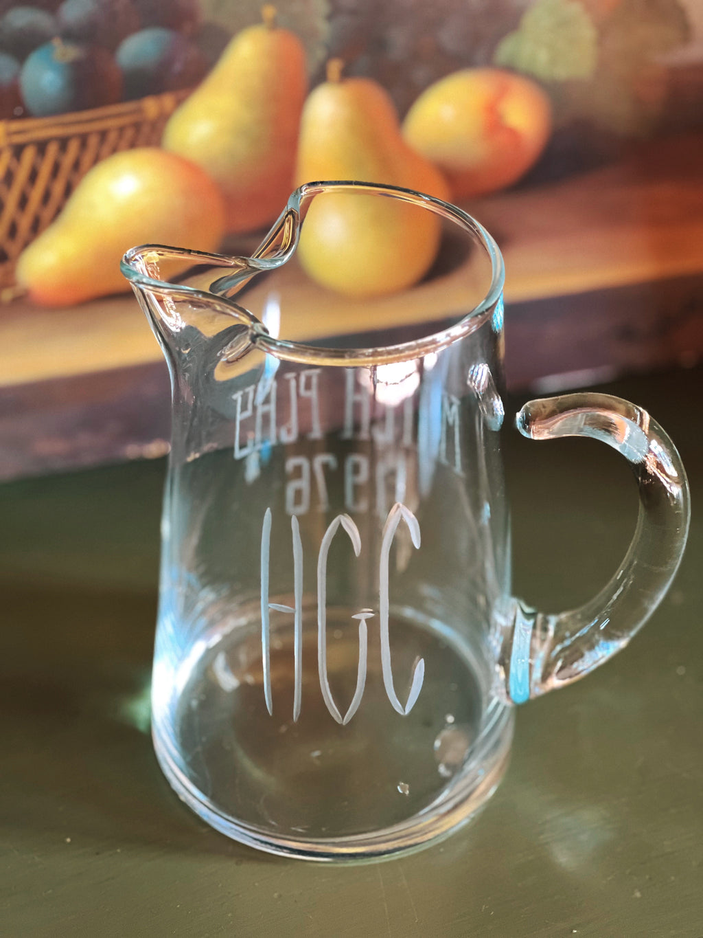 Vintage Monogram Glass Pitcher from 1976