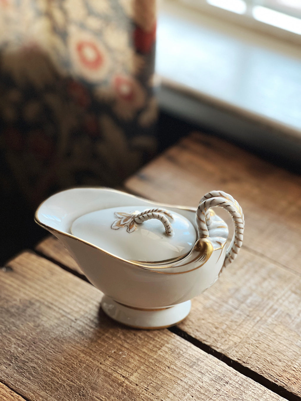 Vintage White & Gold Saucier with Lid