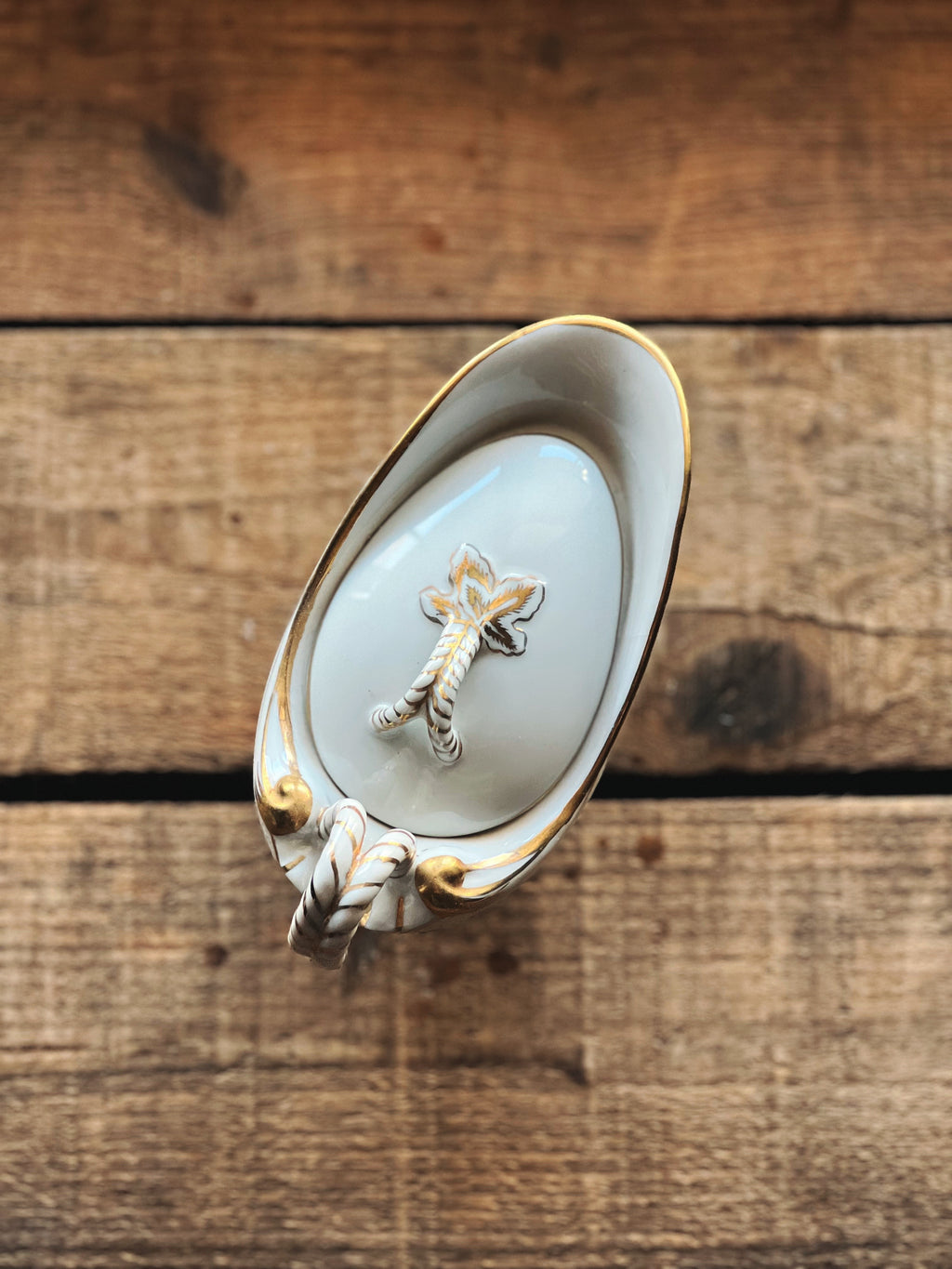 Vintage White & Gold Saucier with Lid