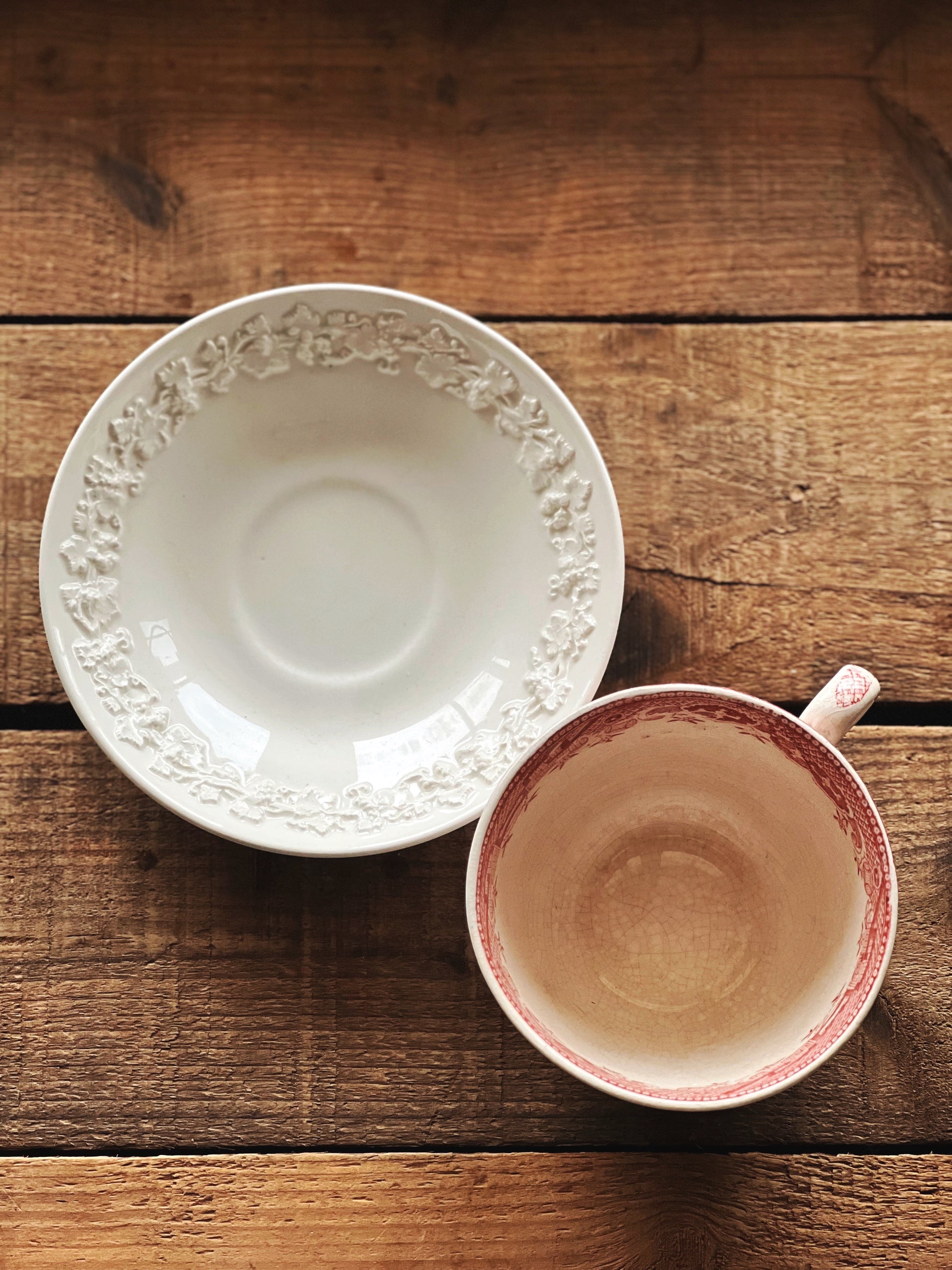 Pair of Vintage Mix Match Pink Willow Teacup & Saucer Sets