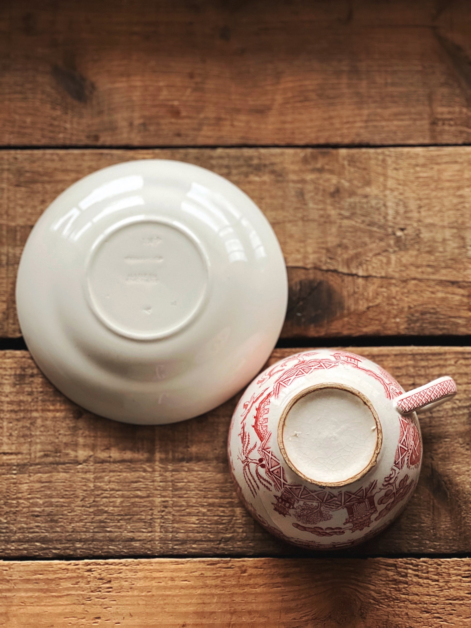 Pair of Vintage Mix Match Pink Willow Teacup & Saucer Sets