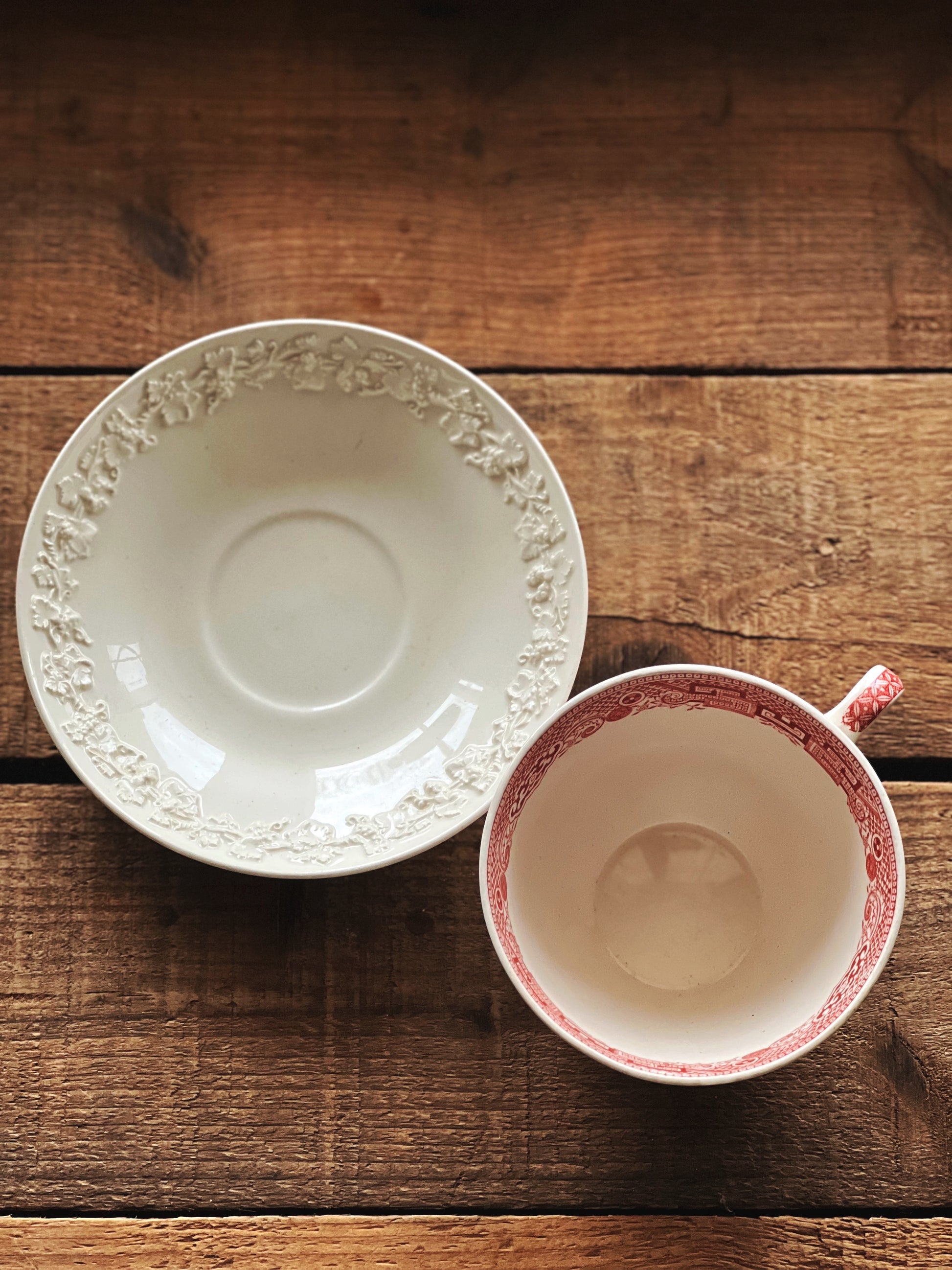 Pair of Vintage Mix Match Pink Willow Teacup & Saucer Sets