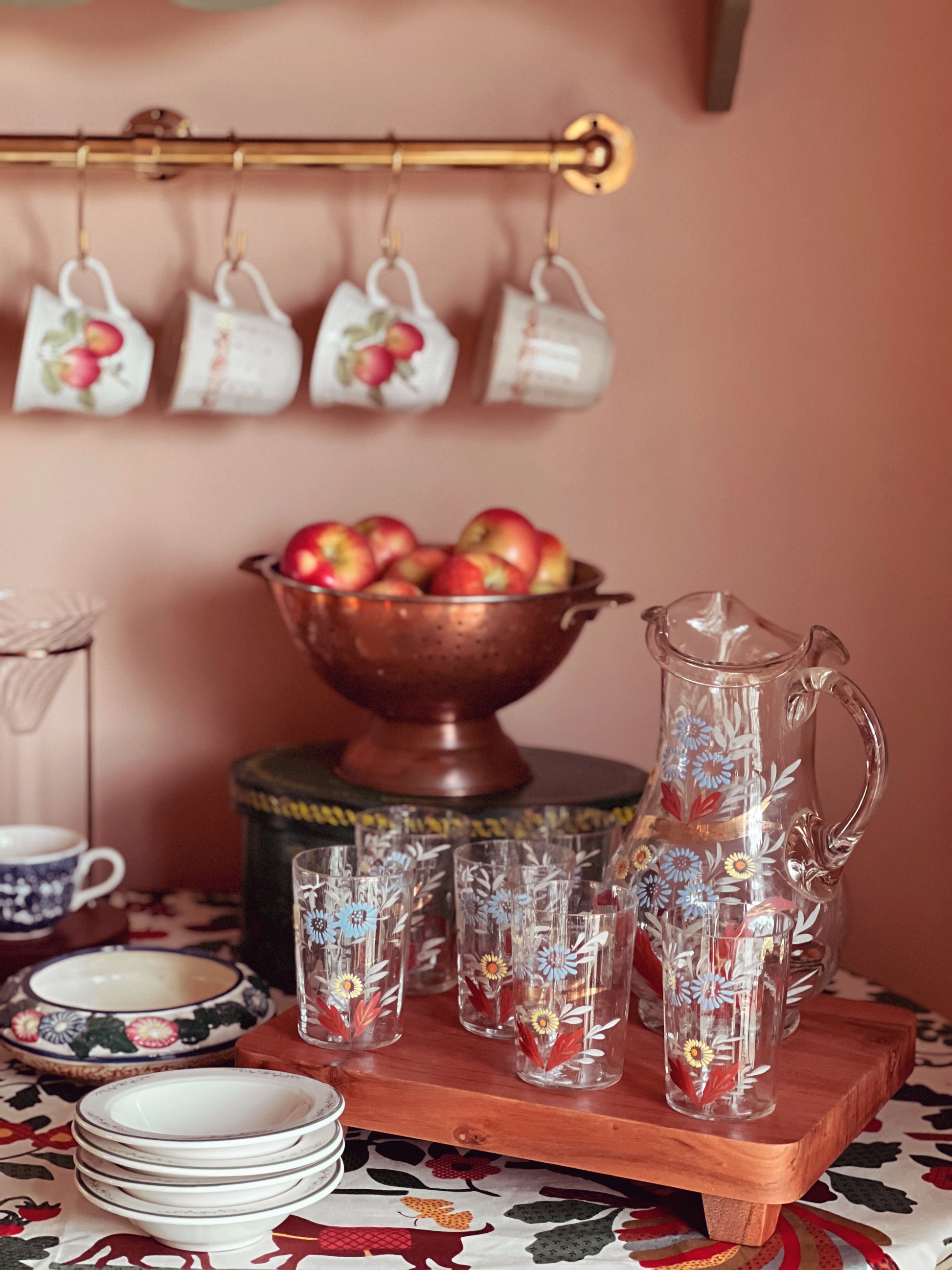 Antique 7 Piece Victorian Hand Painted Pitcher and Tumbler Set