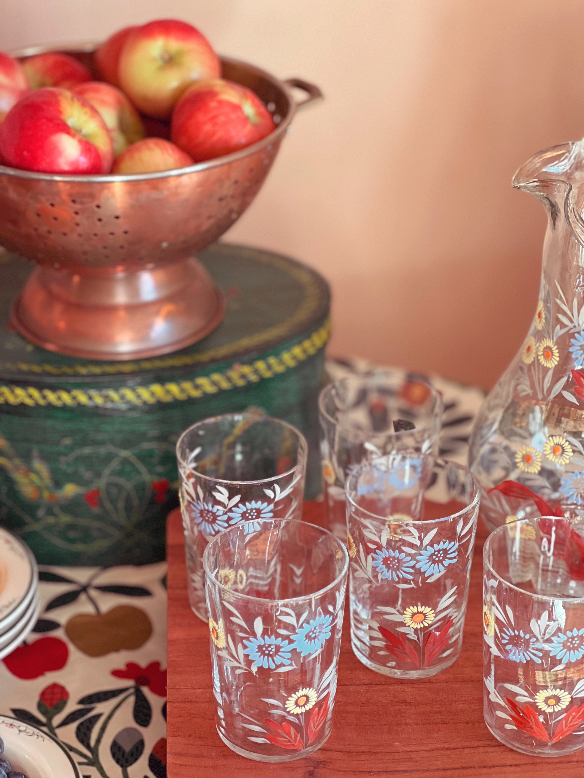 Antique 7 Piece Victorian Hand Painted Pitcher and Tumbler Set