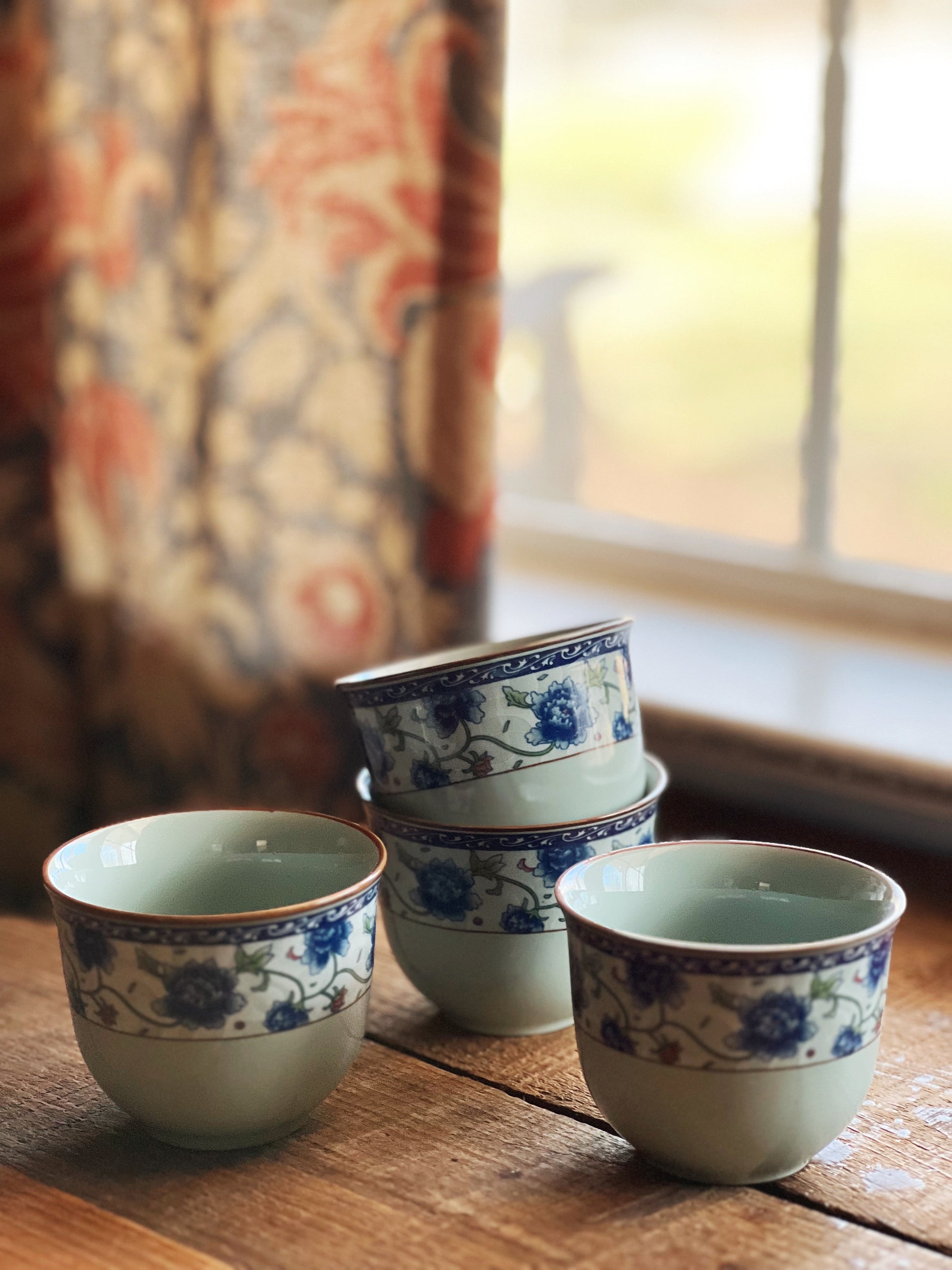 Vintage Blue Floral Japanese Teacup