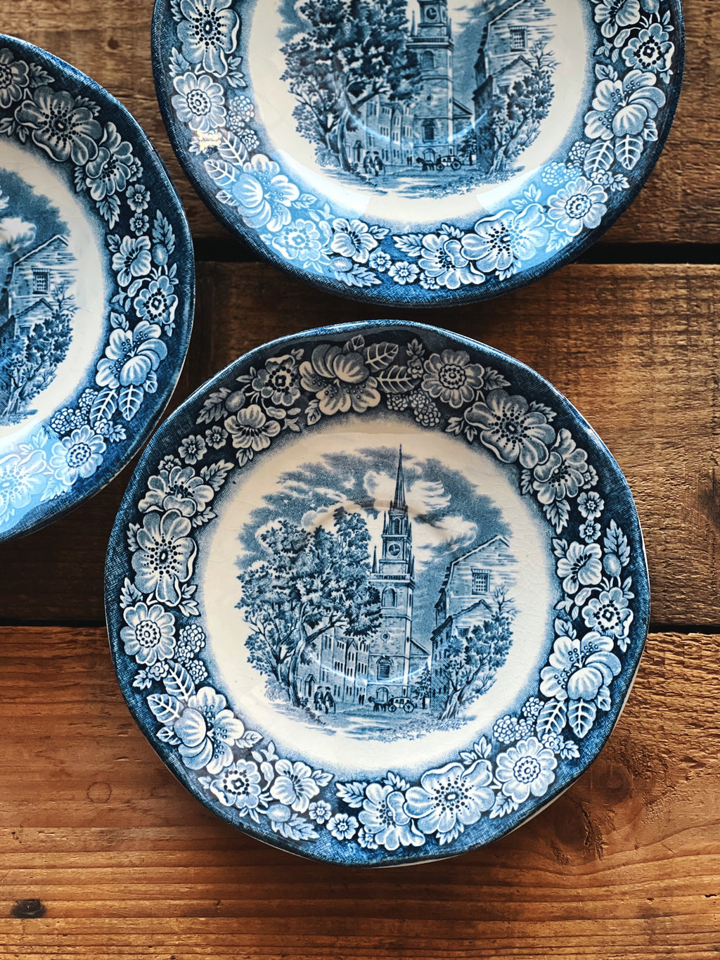 Vintage Set of 3 Liberty Blue Old North Church Saucers