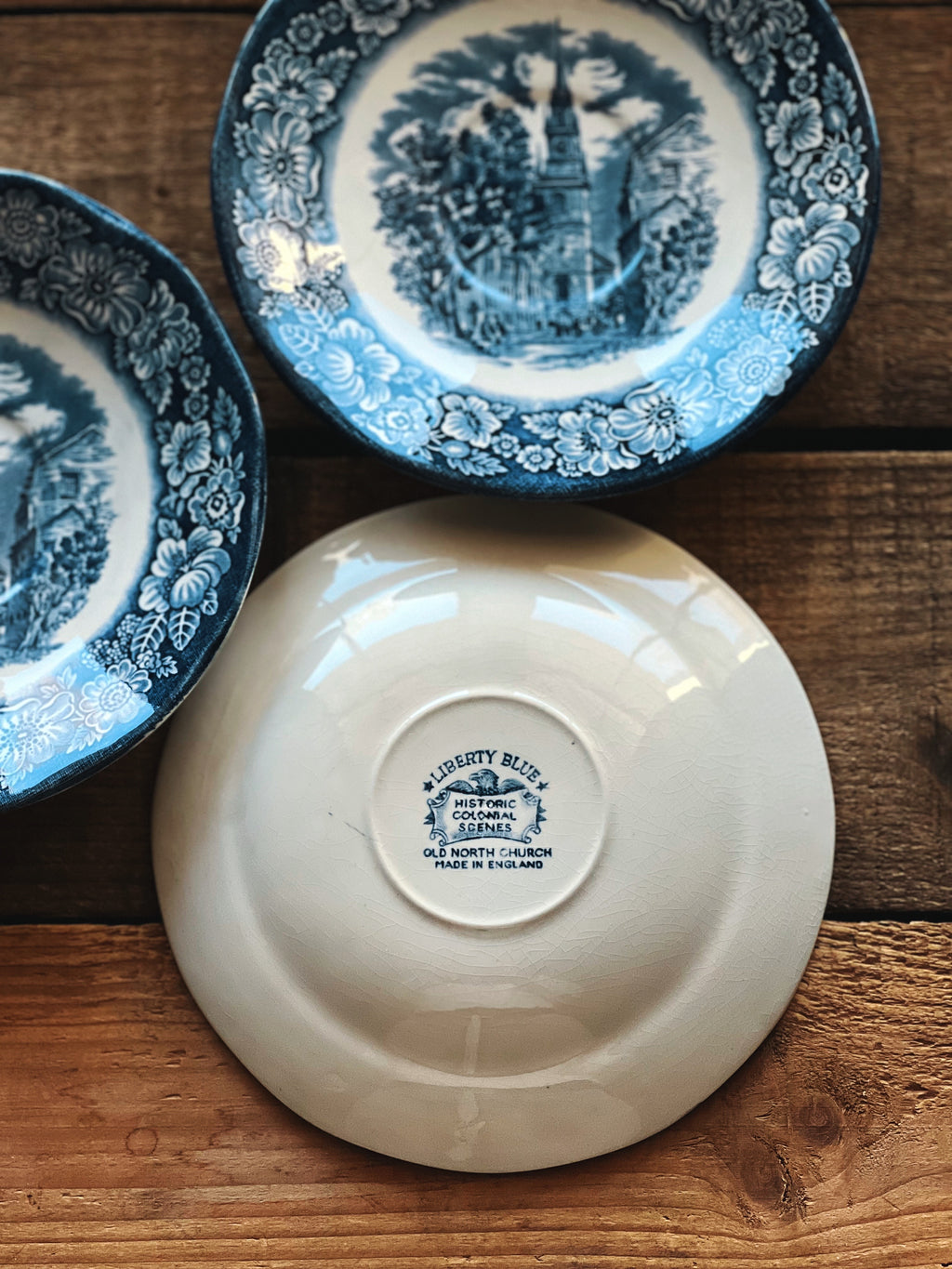 Vintage Set of 3 Liberty Blue Old North Church Saucers