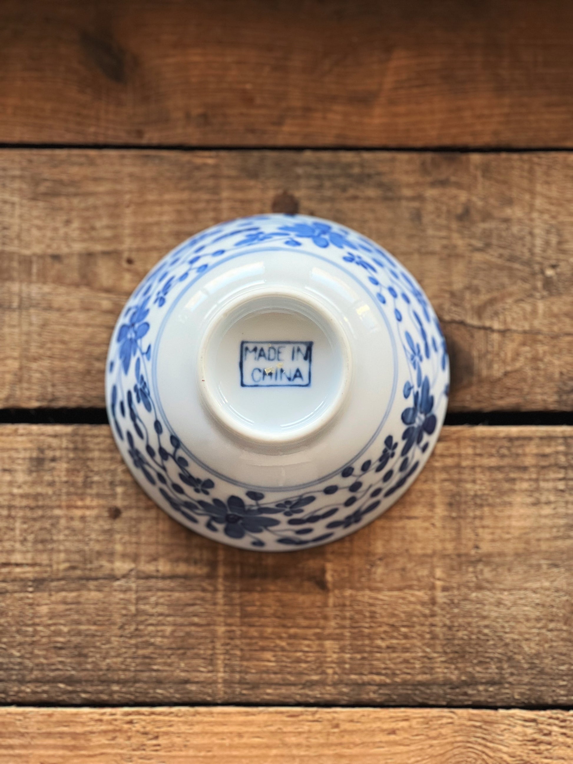 Vintage Blue & White Porcelain Floral Rice Bowl