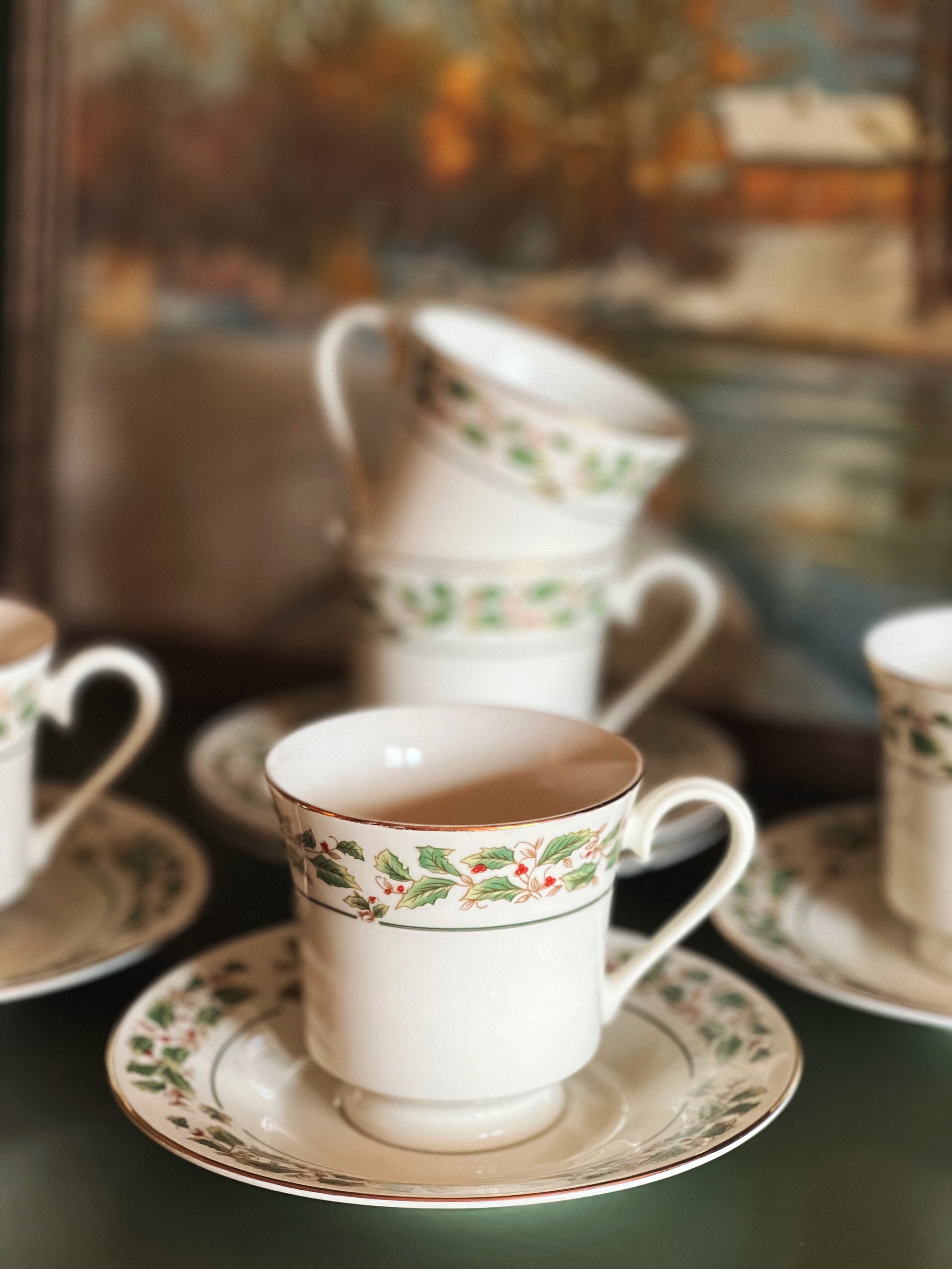 Vintage Holly Traditions Teacup & Saucer Set