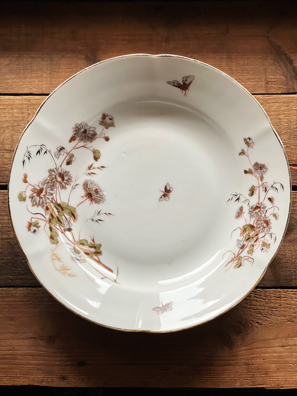 gray and green transferware serving bowl